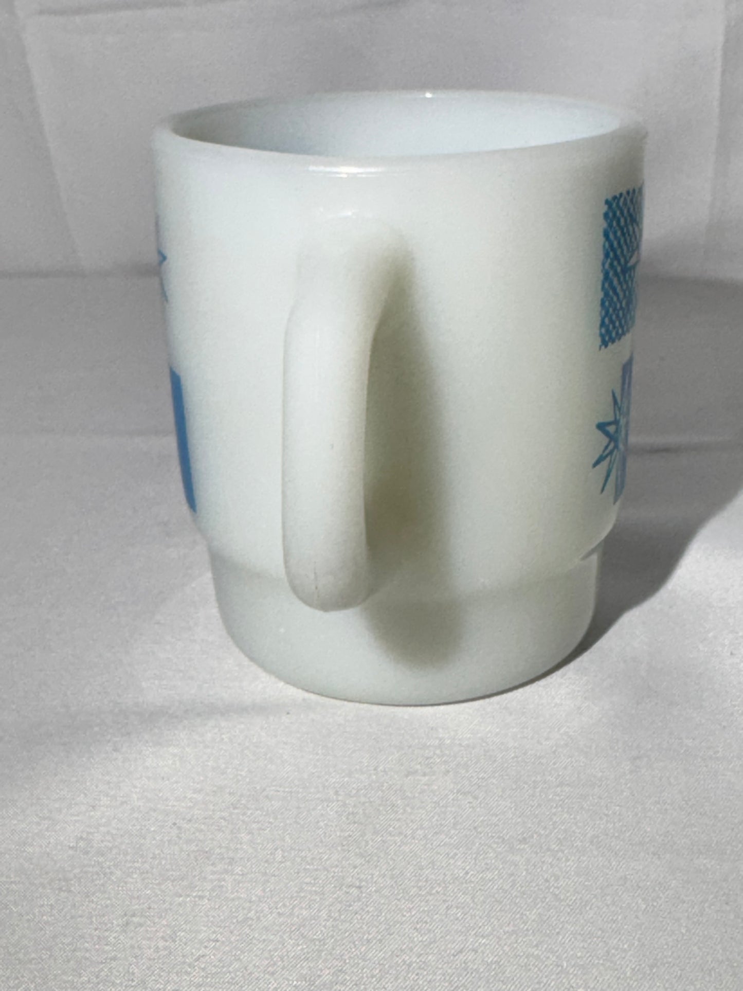 MCM - Anchor Hocking - Mug - Blue Atomic Starburst - 66 - ovenproof- made in USA