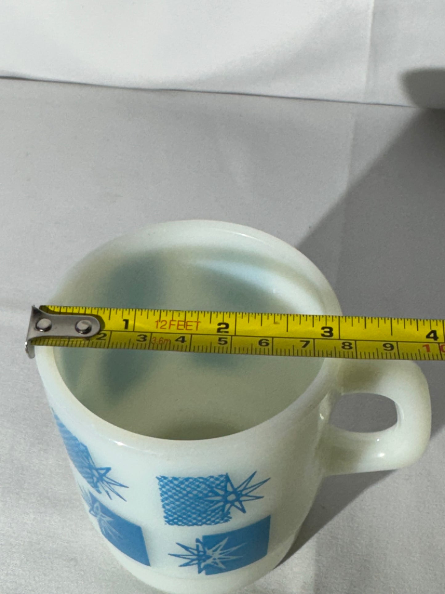 MCM - Anchor Hocking - Mug - Blue Atomic Starburst - 66 - ovenproof- made in USA