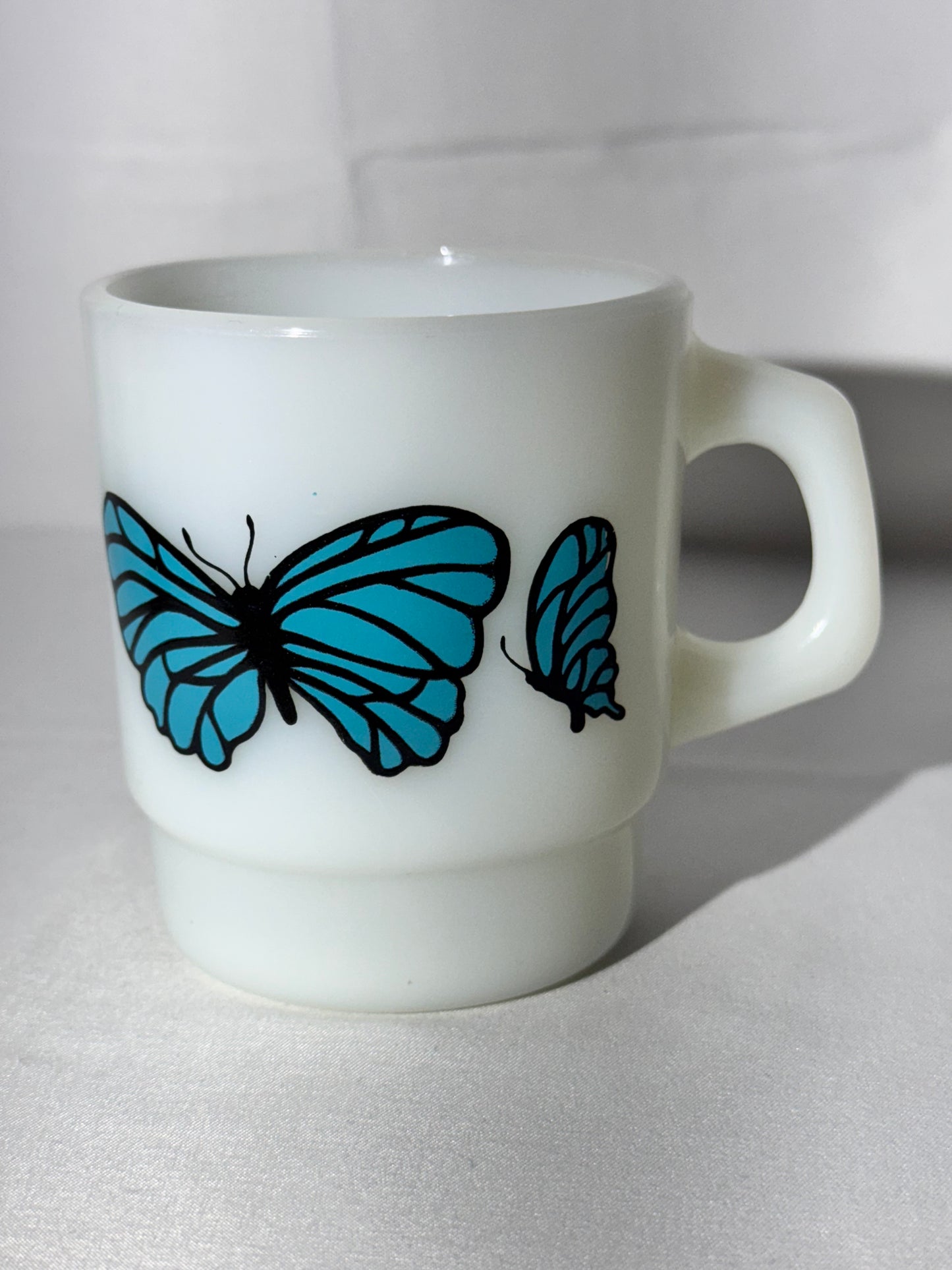 MCM - Anchor Hocking - Mug - Blue butterfly - 312- ovenproof- made in USA