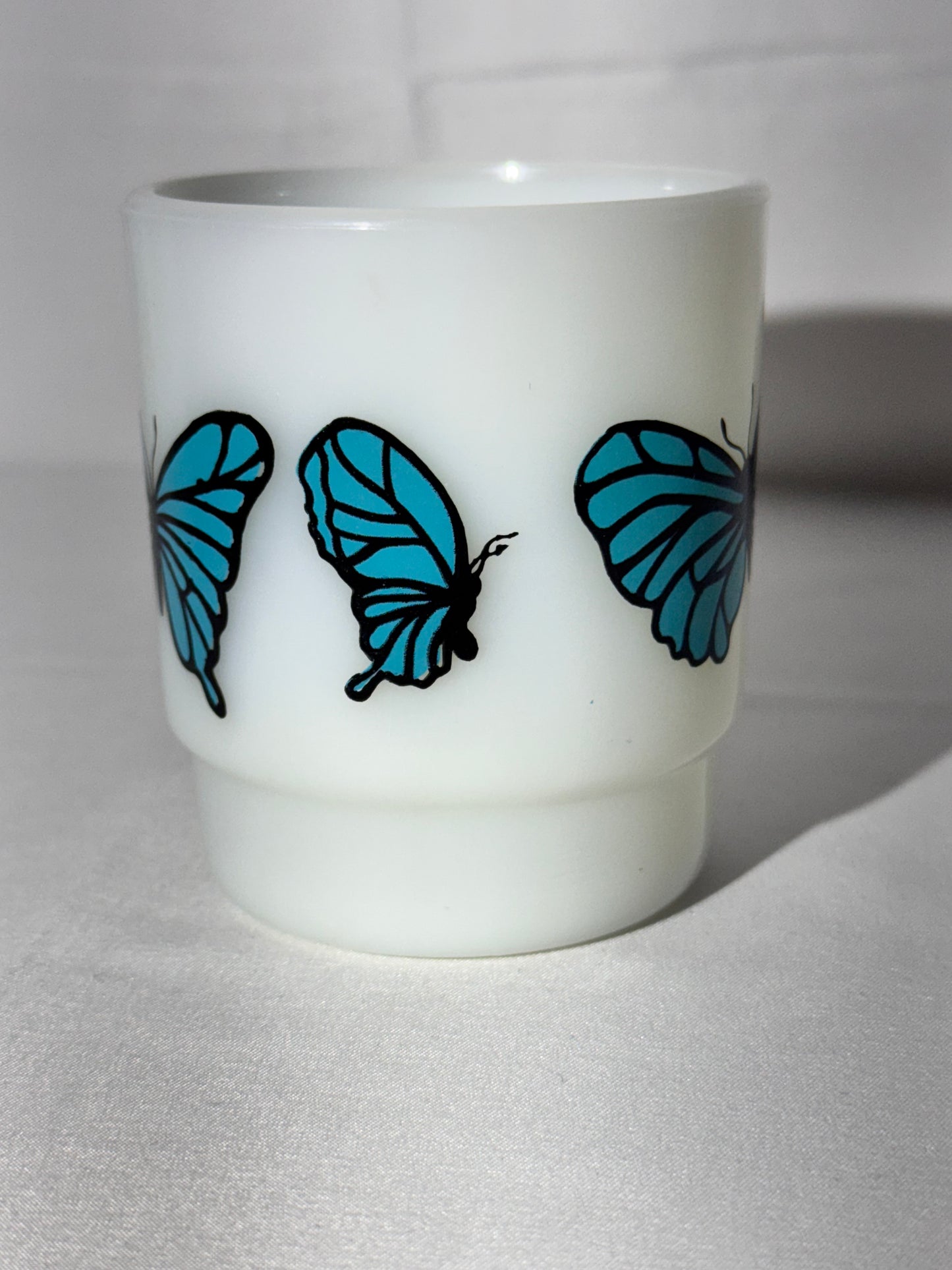 MCM - Anchor Hocking - Mug - Blue butterfly - 312- ovenproof- made in USA