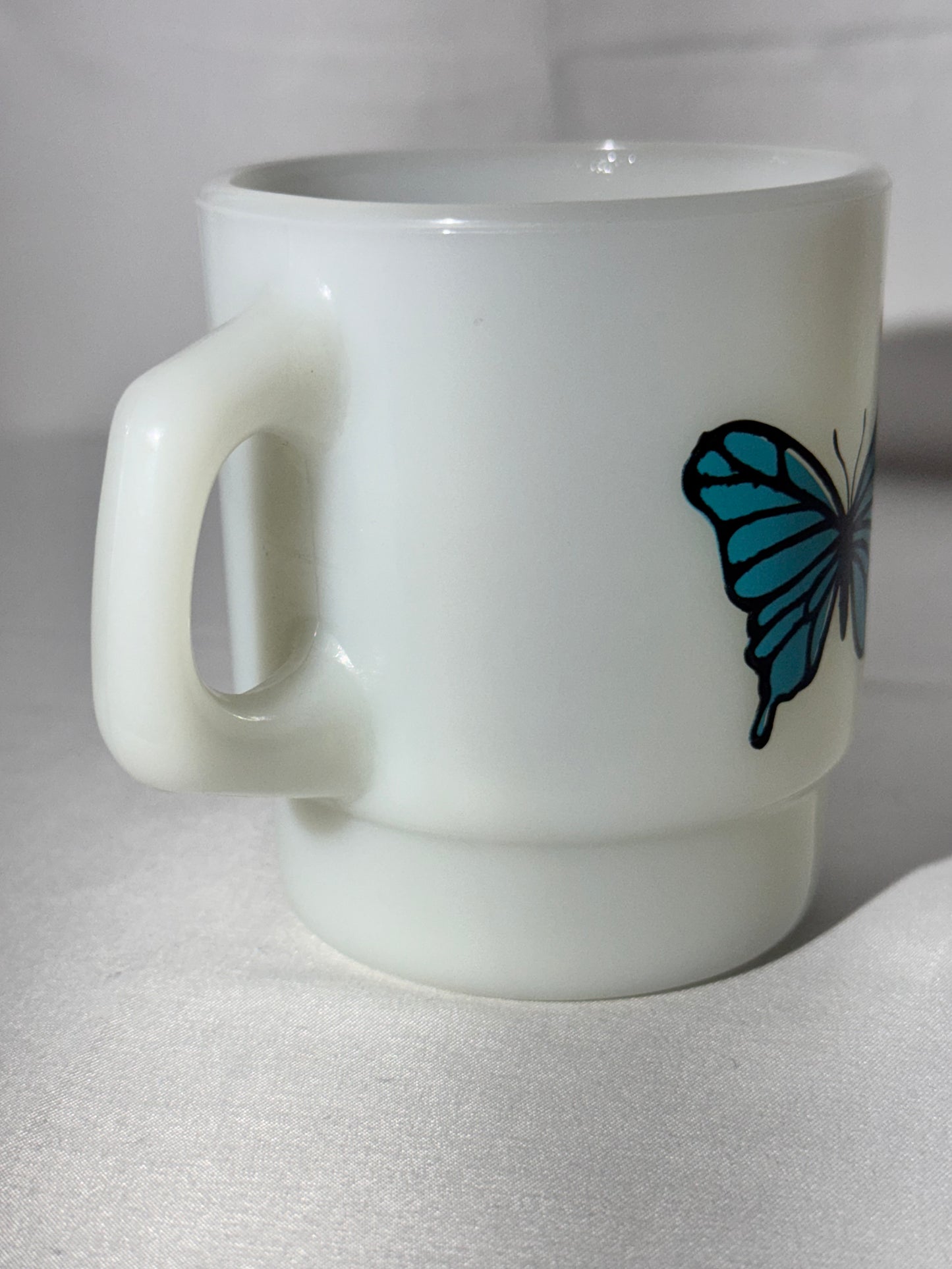MCM - Anchor Hocking - Mug - Blue butterfly - 312- ovenproof- made in USA