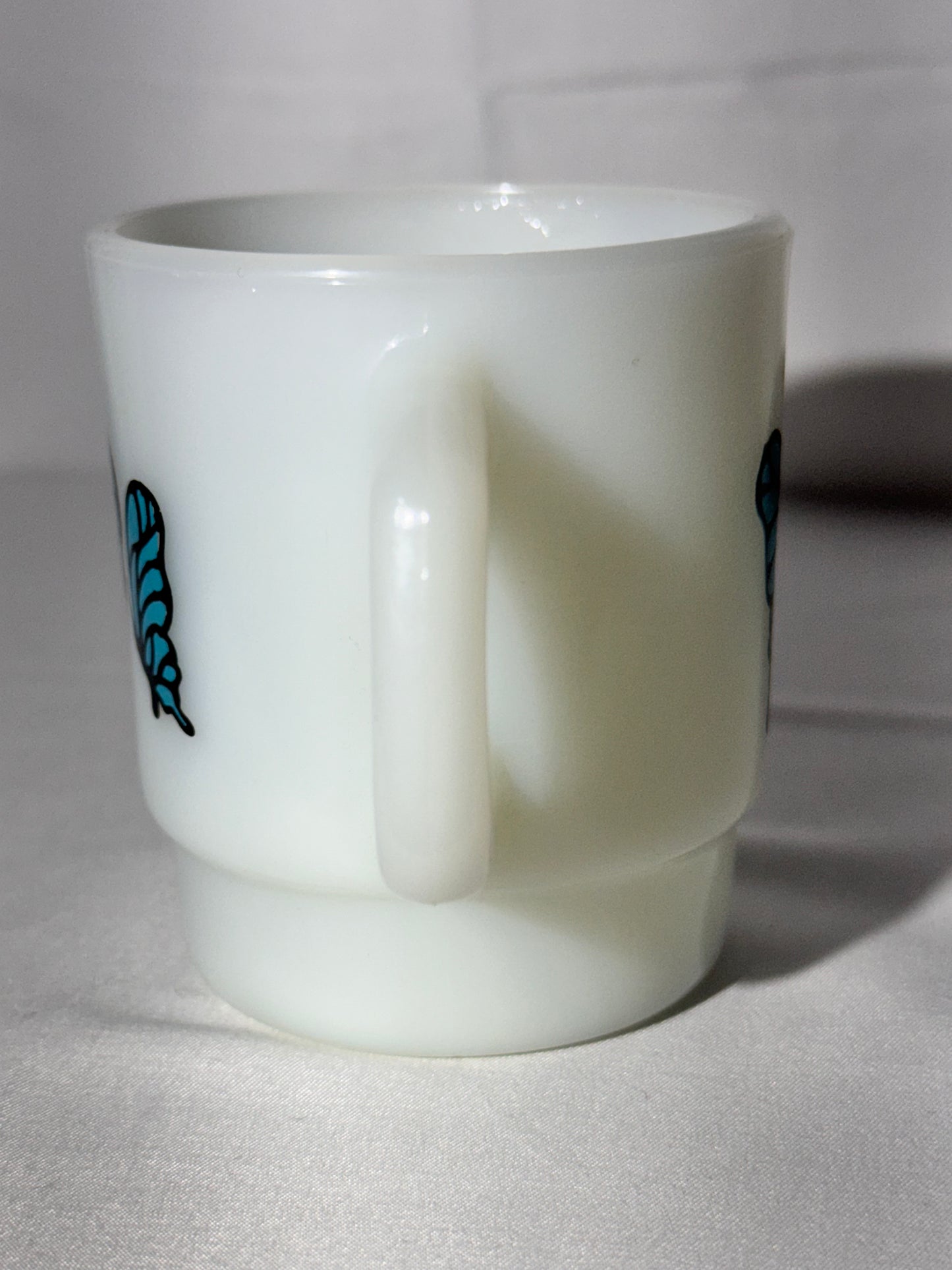 MCM - Anchor Hocking - Mug - Blue butterfly - 312- ovenproof- made in USA