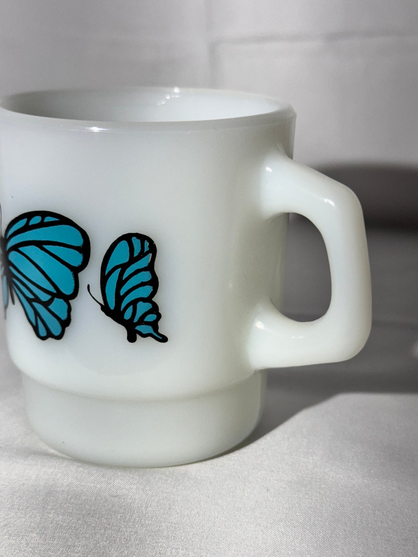 MCM - Anchor Hocking - Mug - Blue butterfly - 312- ovenproof- made in USA
