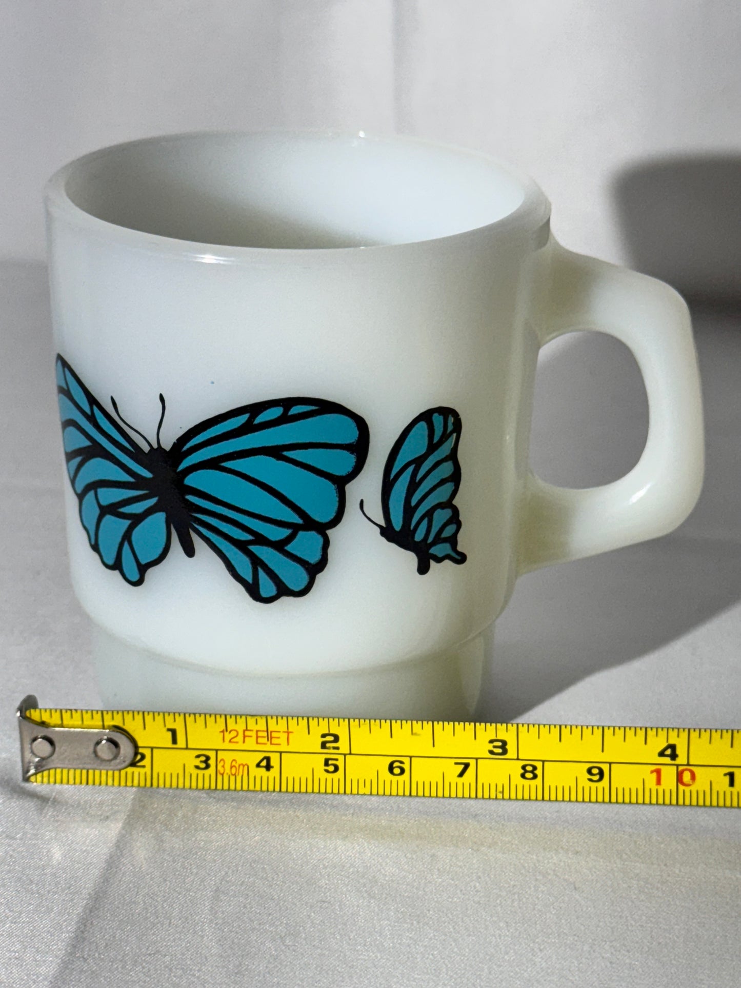 MCM - Anchor Hocking - Mug - Blue butterfly - 312- ovenproof- made in USA