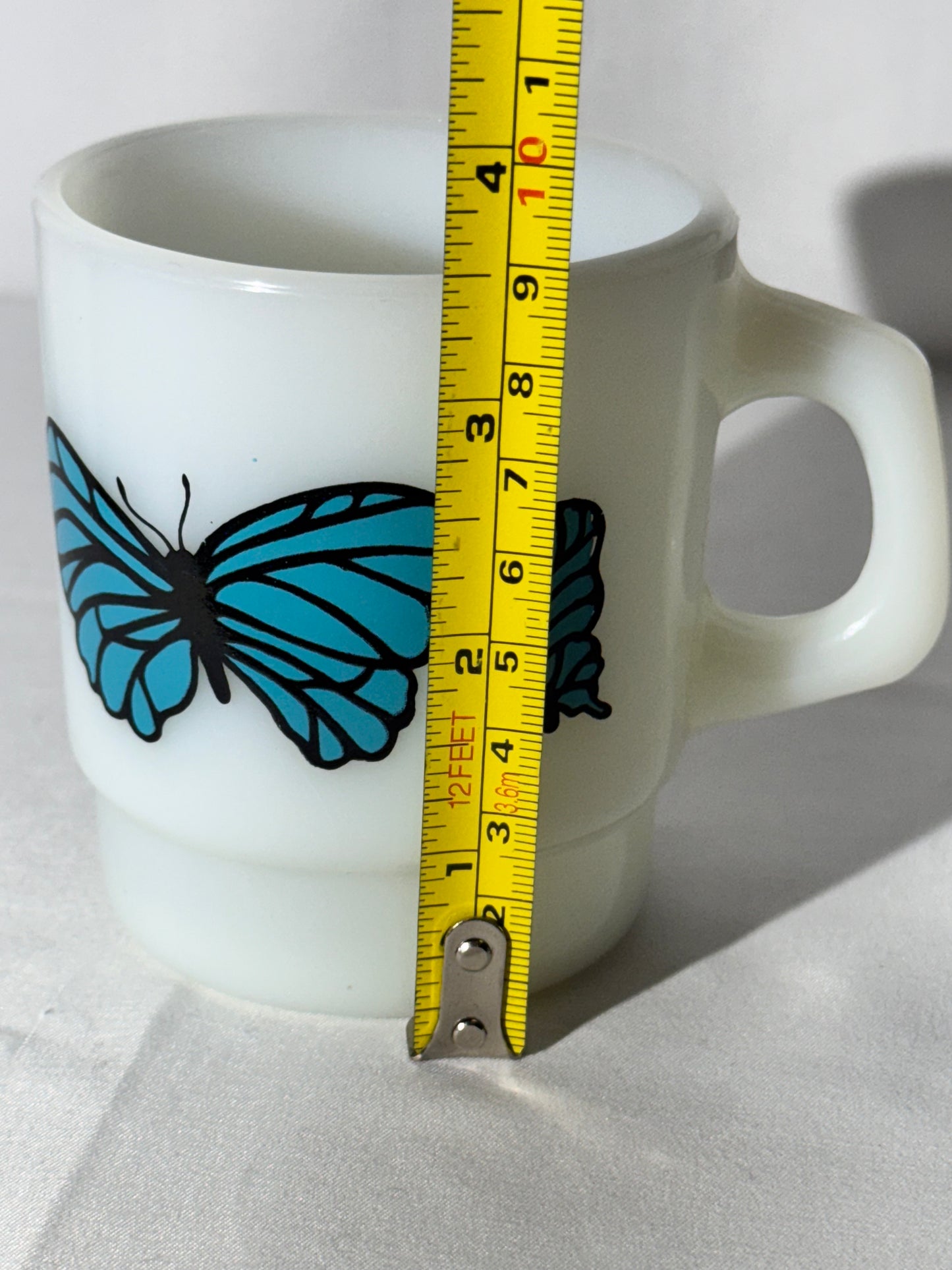 MCM - Anchor Hocking - Mug - Blue butterfly - 312- ovenproof- made in USA