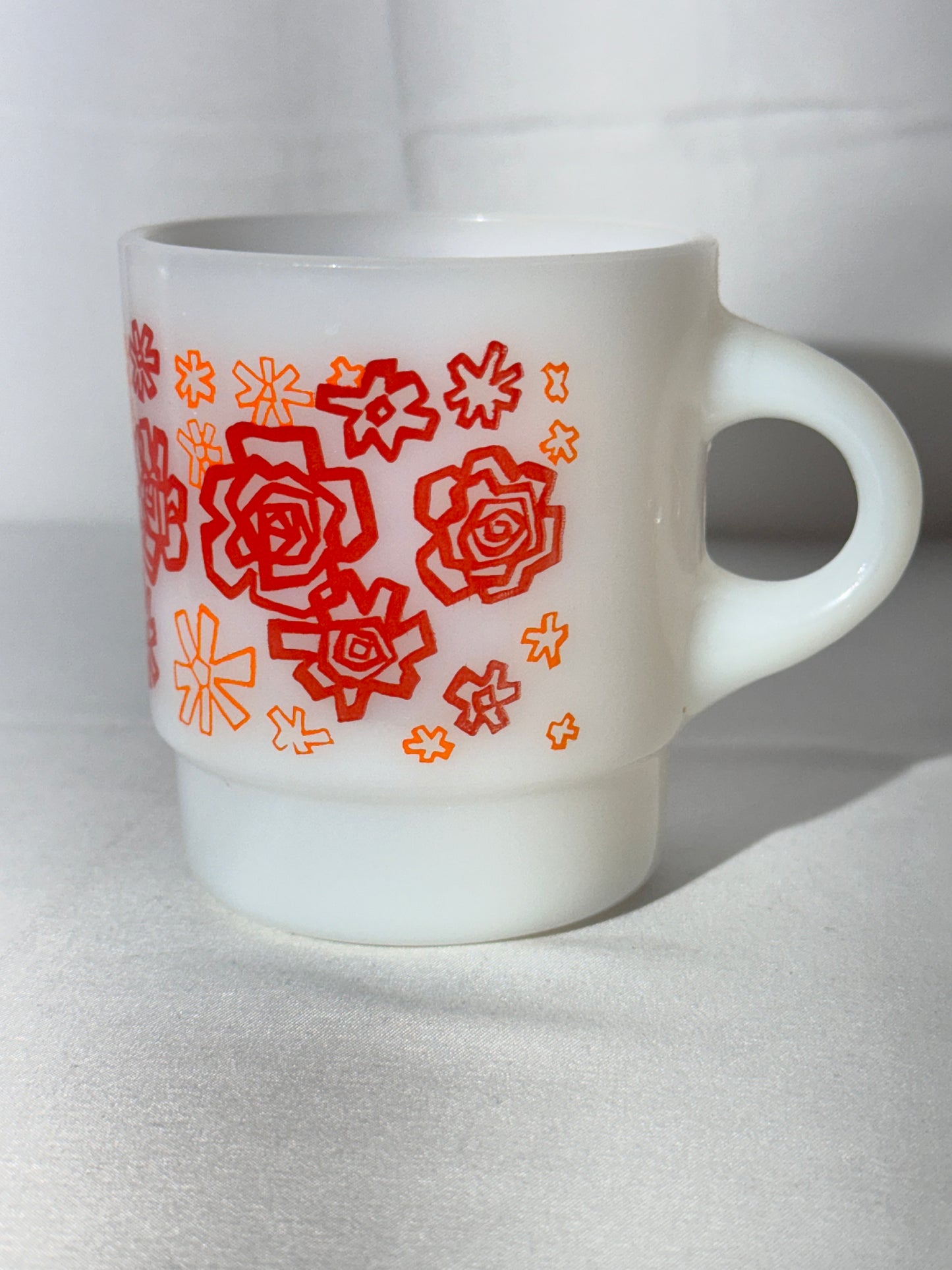 MCM- Fire King - Anchor Hocking - Red and Orange Floral - Mug - 45 - Oven Proof- Made in USA