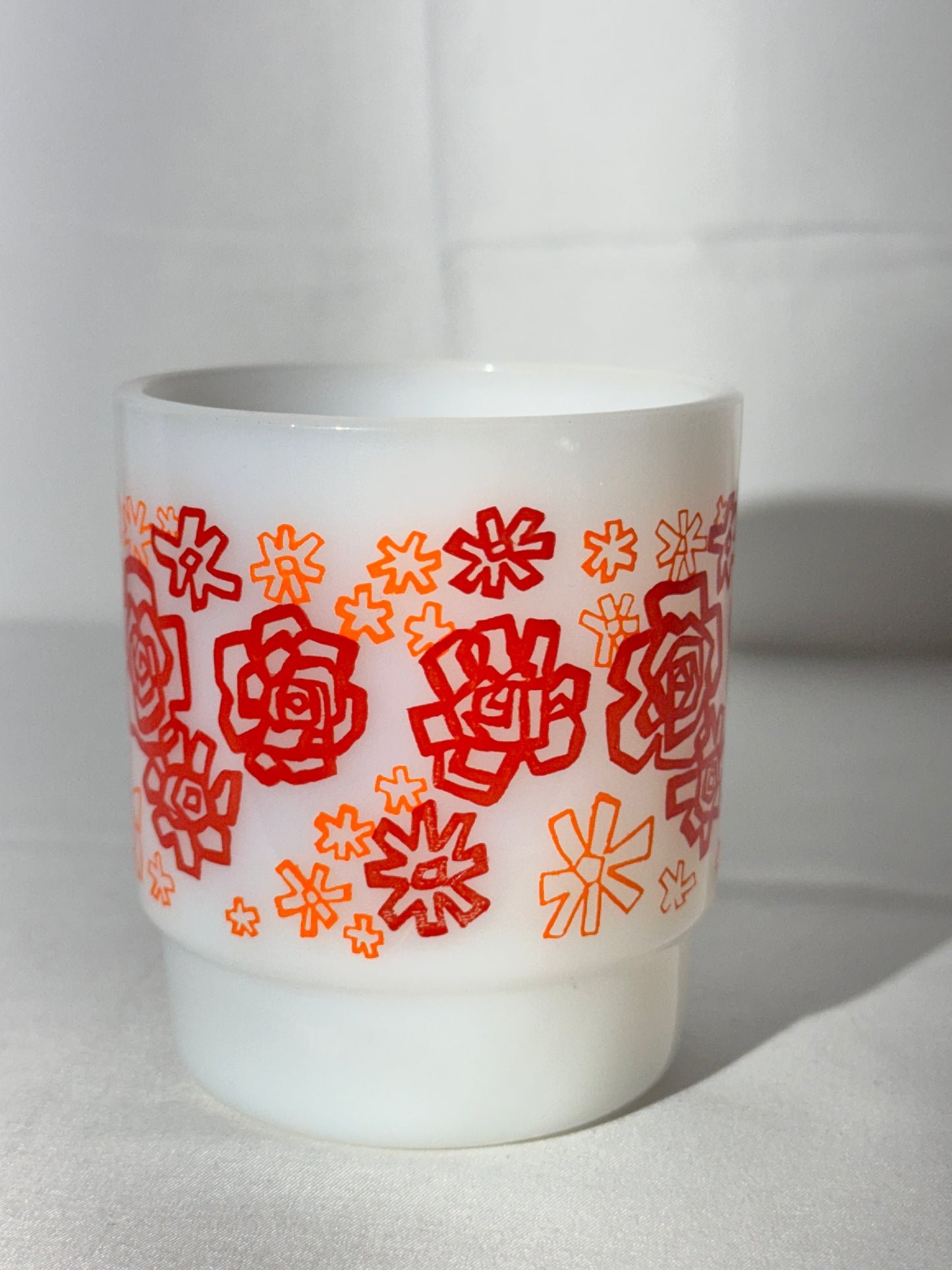MCM- Fire King - Anchor Hocking - Red and Orange Floral - Mug - 45 - Oven Proof- Made in USA