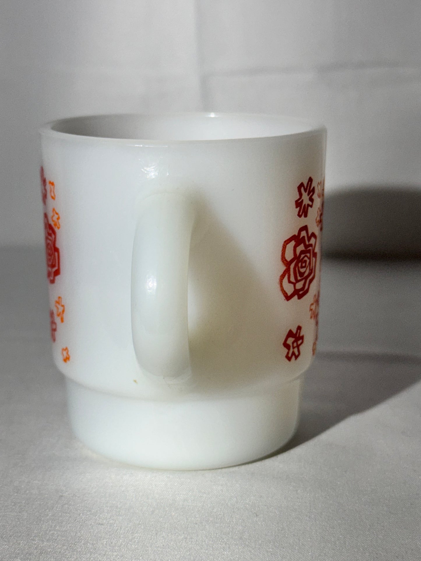 MCM- Fire King - Anchor Hocking - Red and Orange Floral - Mug - 45 - Oven Proof- Made in USA