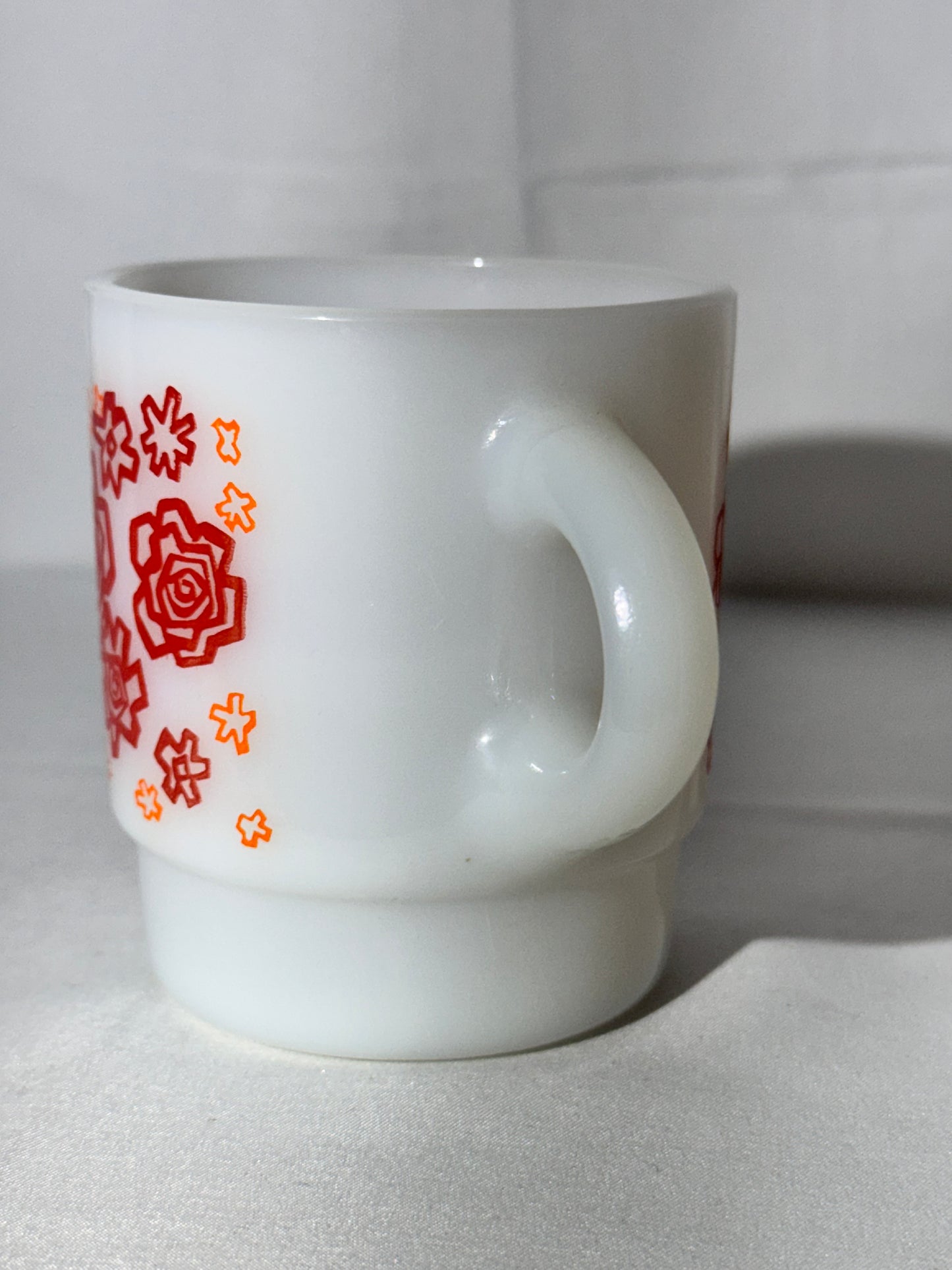 MCM- Fire King - Anchor Hocking - Red and Orange Floral - Mug - 45 - Oven Proof- Made in USA
