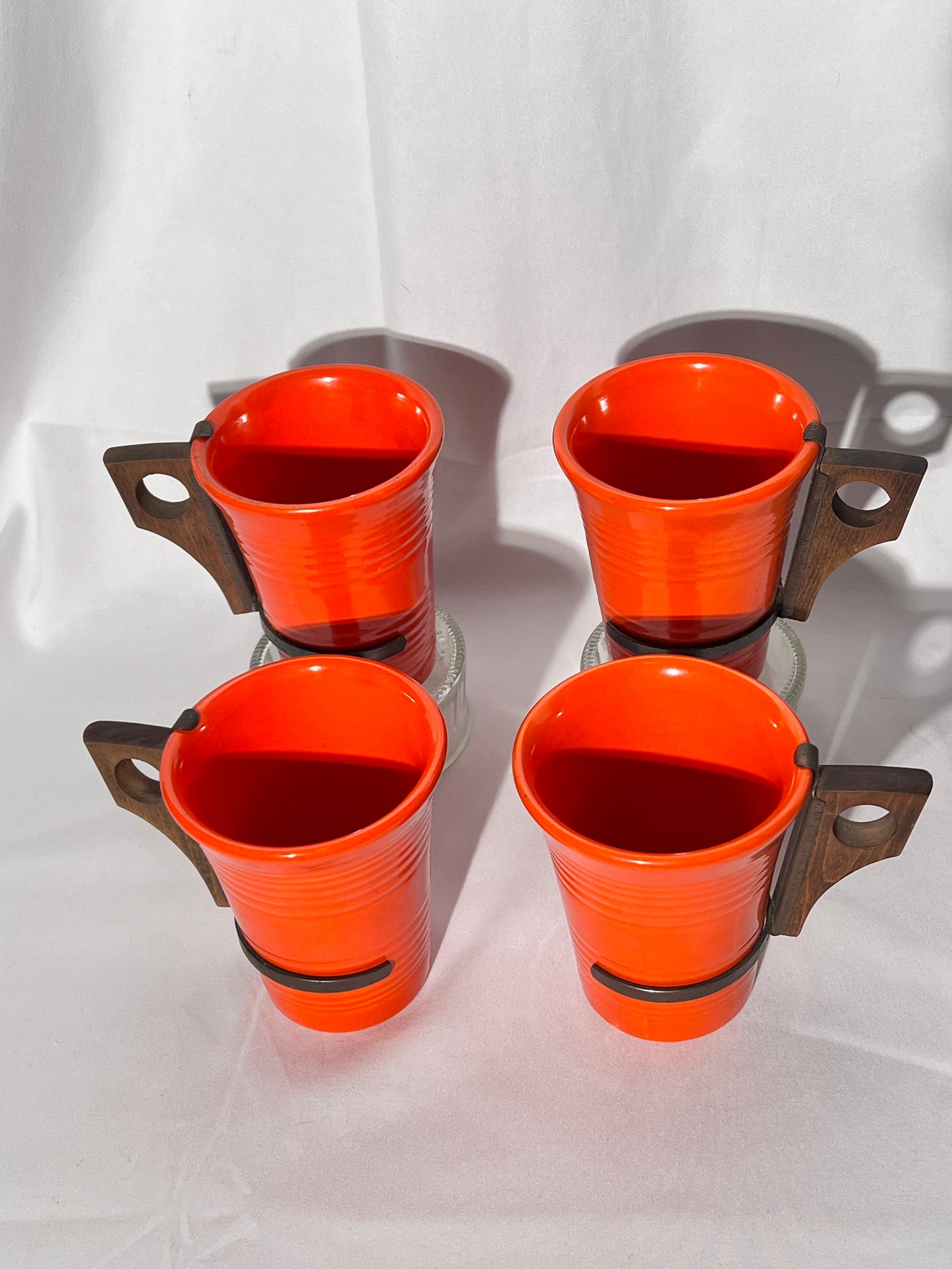 Bauer Pottery - Los Angeles- set of 4 Tumblers - removable wooden handles- Vintage- Mid Century Modern