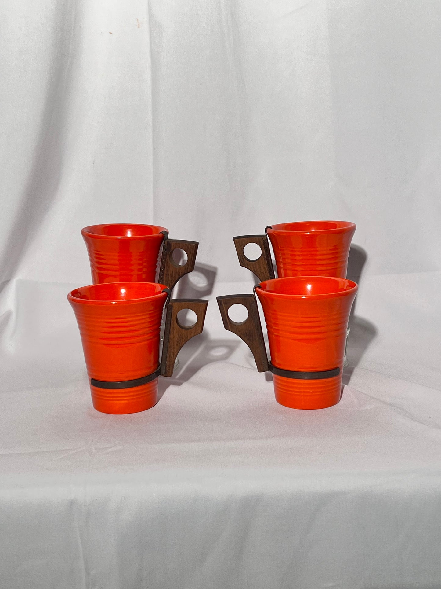 Bauer Pottery - Los Angeles- set of 4 Tumblers - removable wooden handles- Vintage- Mid Century Modern