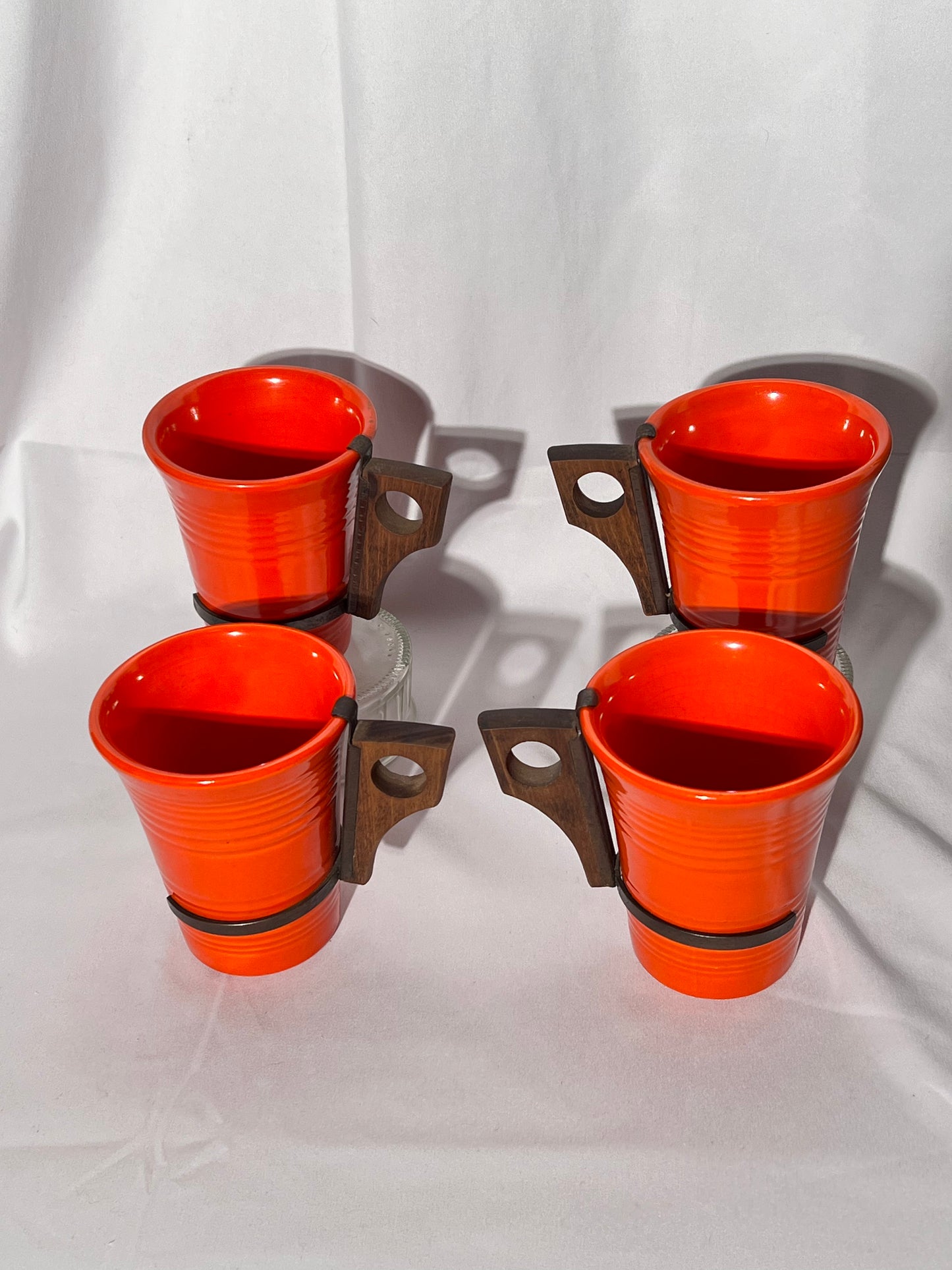 Bauer Pottery - Los Angeles- set of 4 Tumblers - removable wooden handles- Vintage- Mid Century Modern