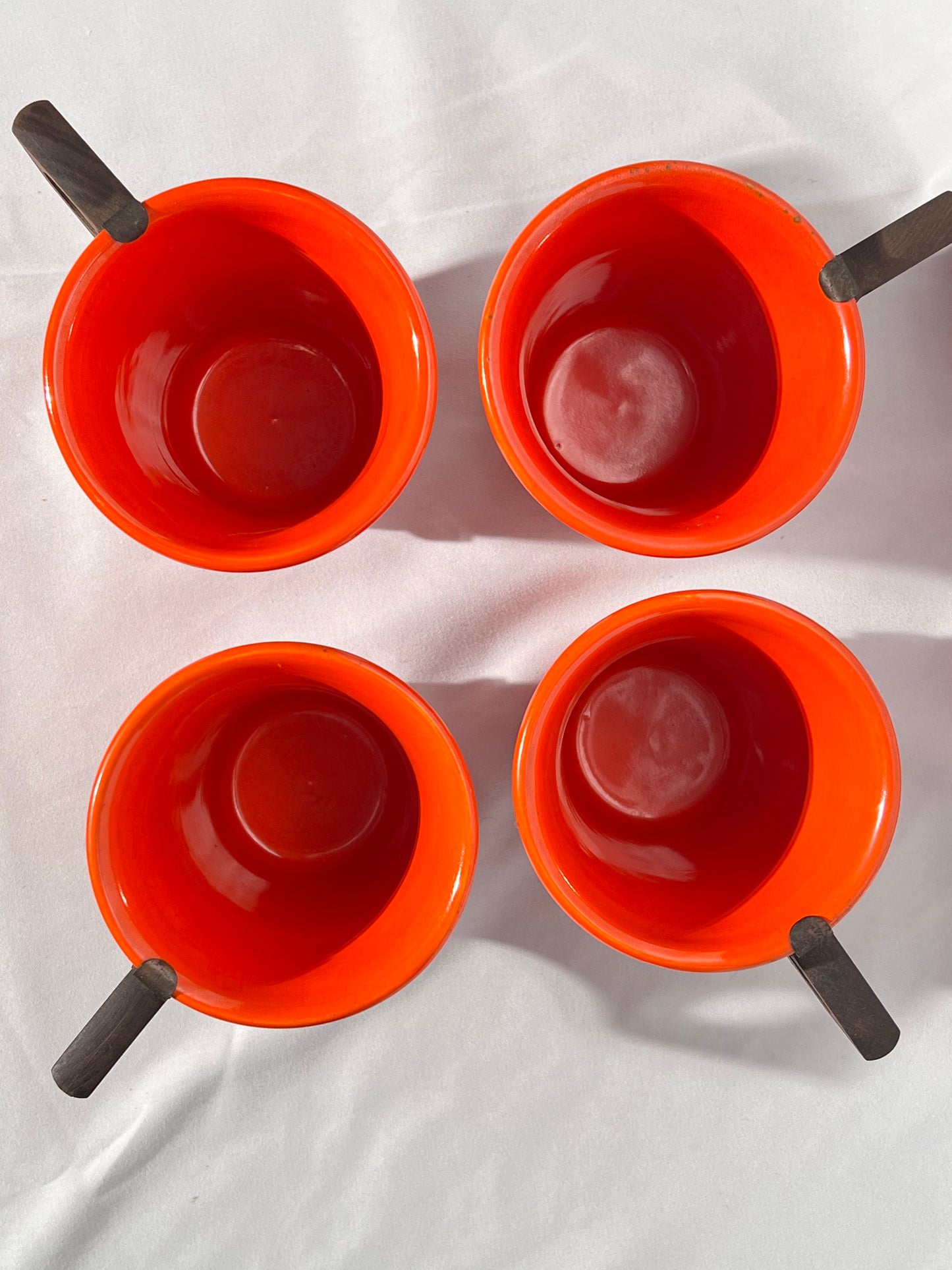 Bauer Pottery - Los Angeles- set of 4 Tumblers - removable wooden handles- Vintage- Mid Century Modern