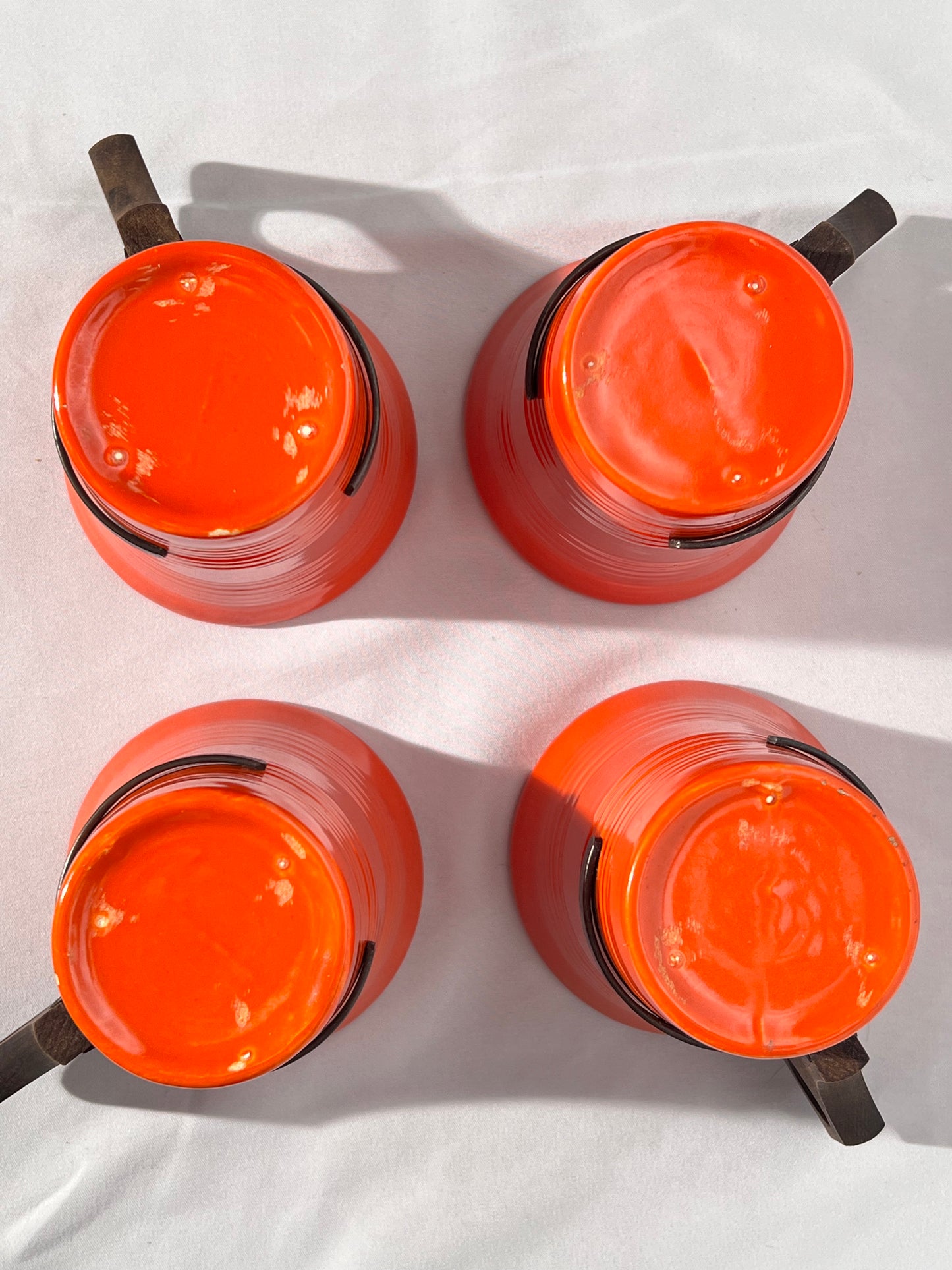 Bauer Pottery - Los Angeles- set of 4 Tumblers - removable wooden handles- Vintage- Mid Century Modern
