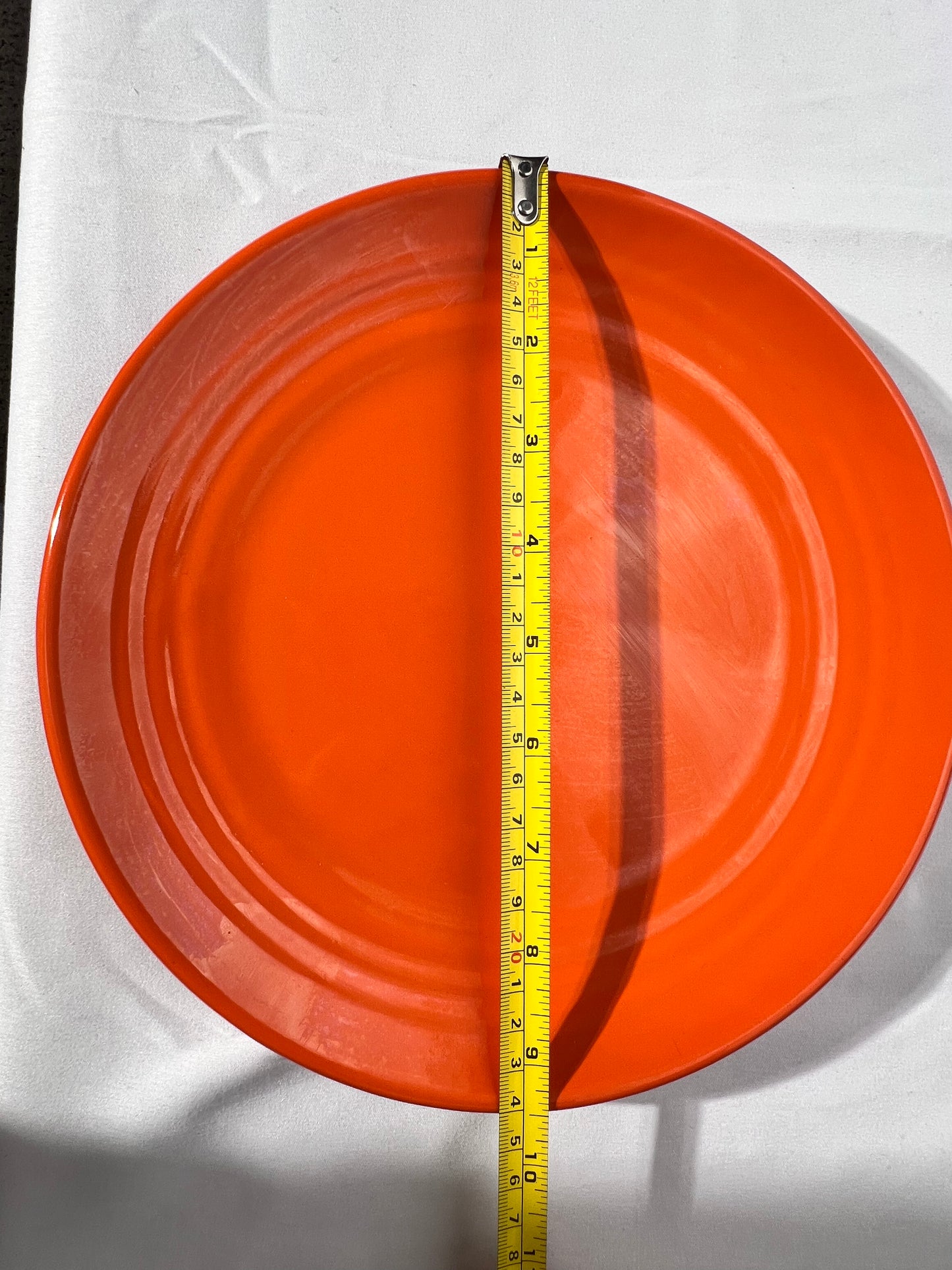 Bauer pottery- 9 1/2” dinner plate- orange- 3 rings - ring ware - vintage