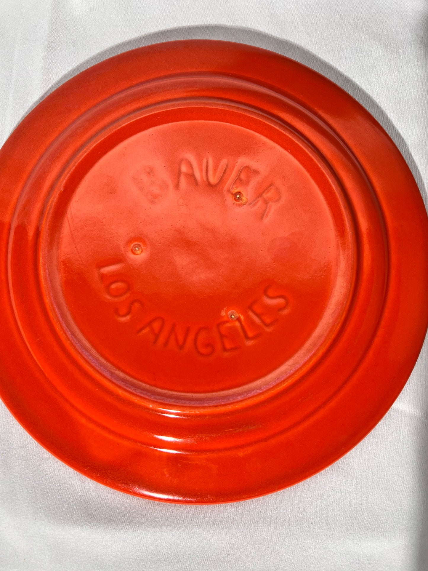 Bauer pottery- 9 1/2” dinner plate- orange- 5 rings - ring ware - vintage
