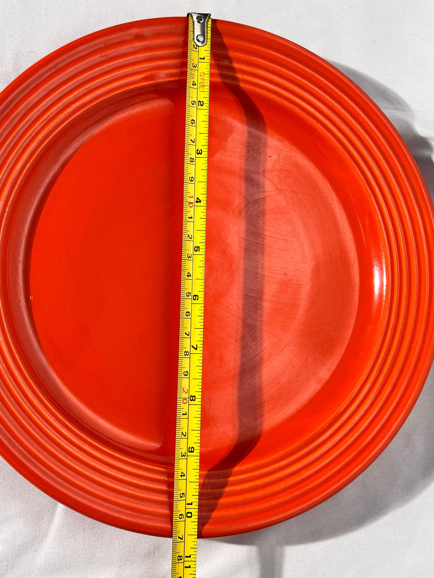 Bauer pottery- 10 1/2” dinner plate- orange- 5 rings - ring ware - vintage