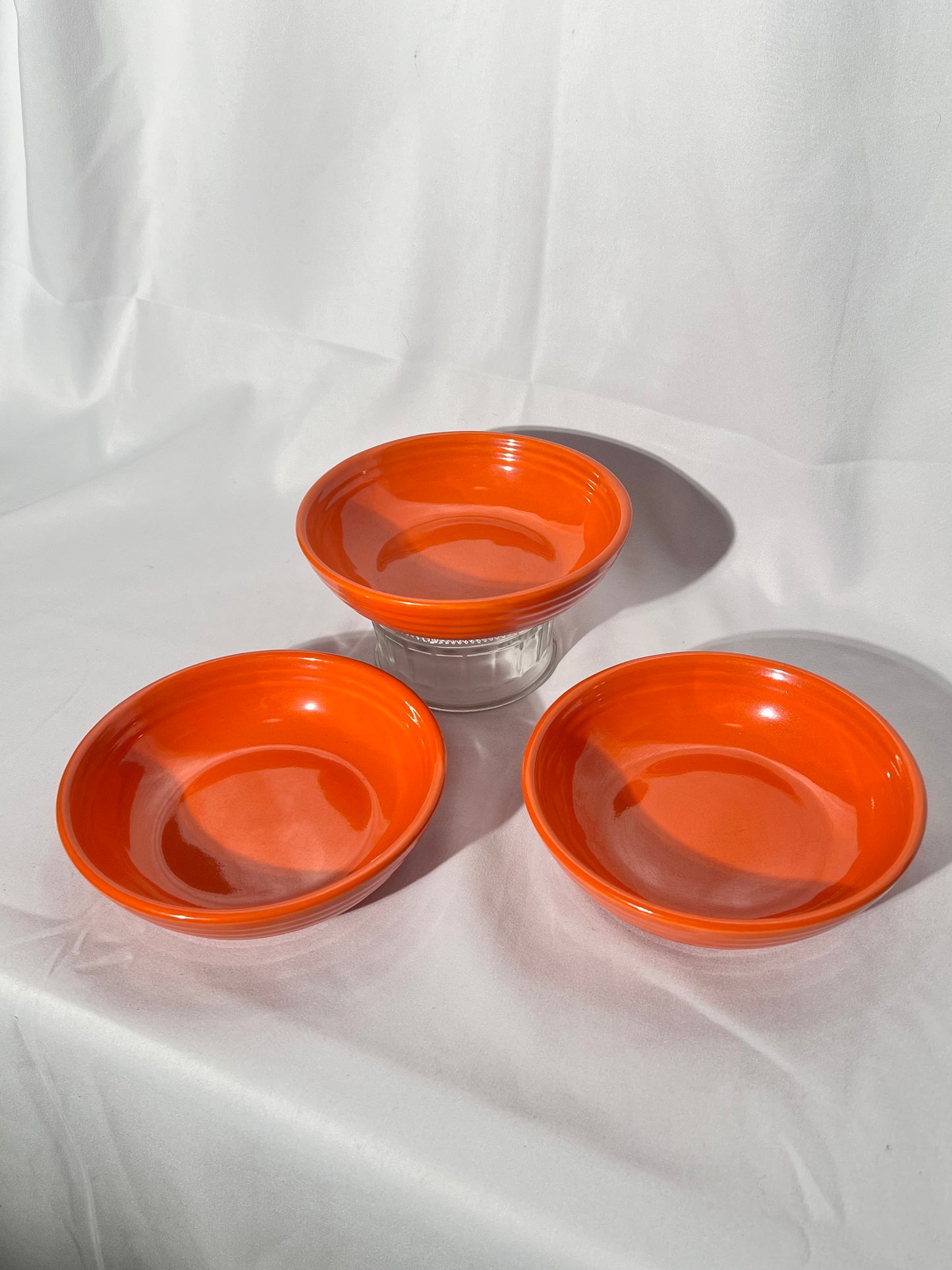 Bauer Pottery- Los Angeles- vintage - orange- 5 1/2” bowls - Set of 3
