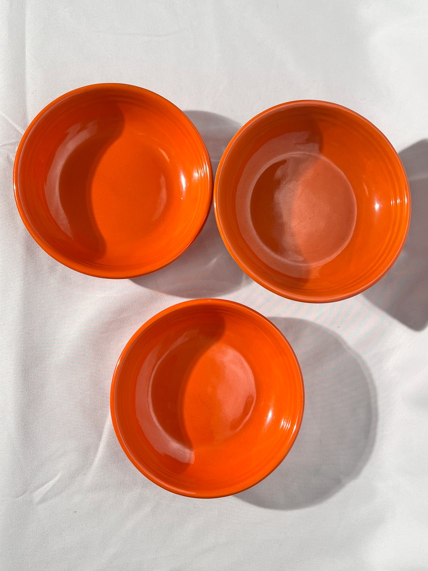 Bauer Pottery- Los Angeles- vintage - orange- 5 1/2” bowls - Set of 3
