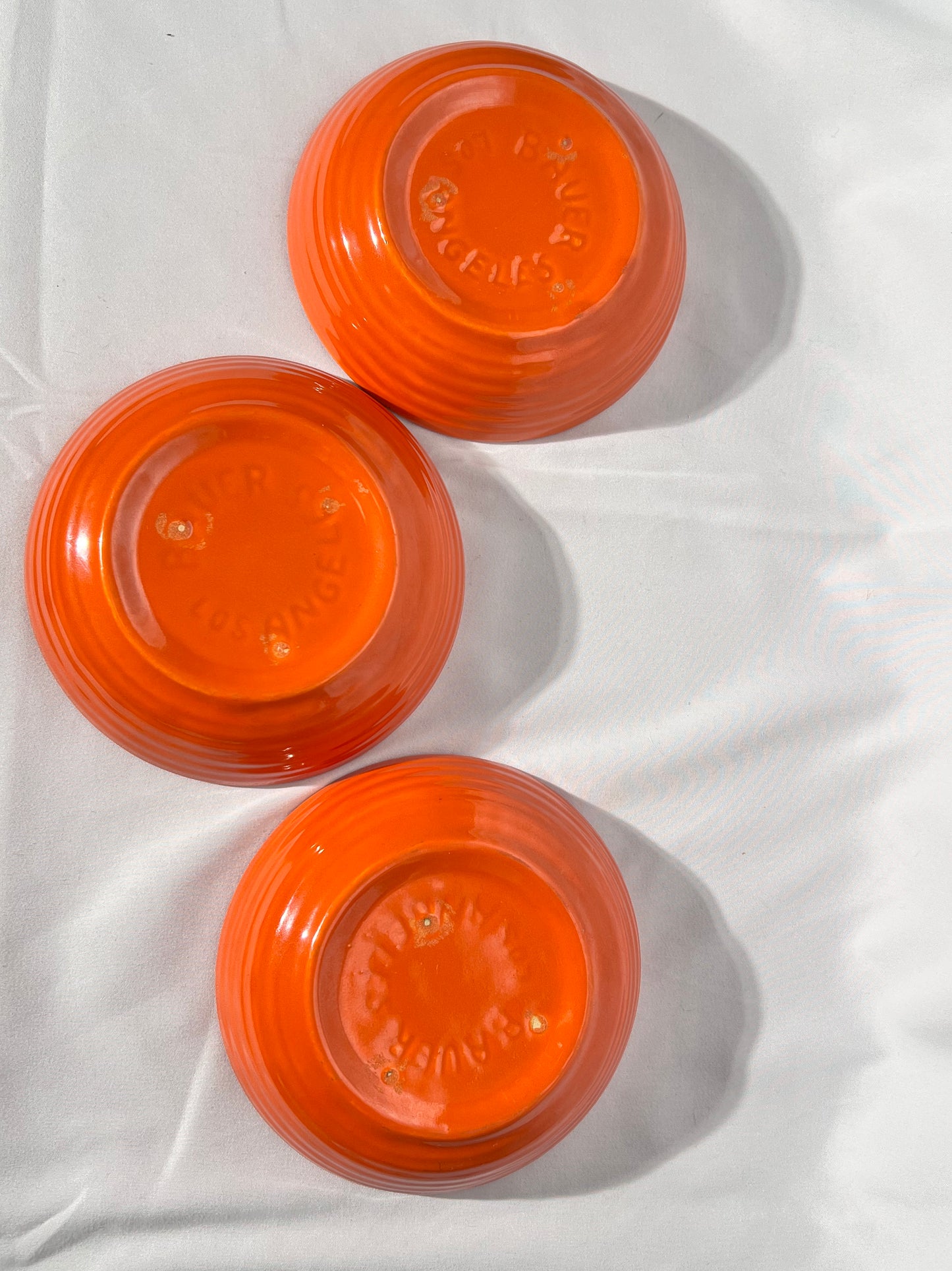 Bauer Pottery- Los Angeles- vintage - orange- 5 1/2” bowls - Set of 3