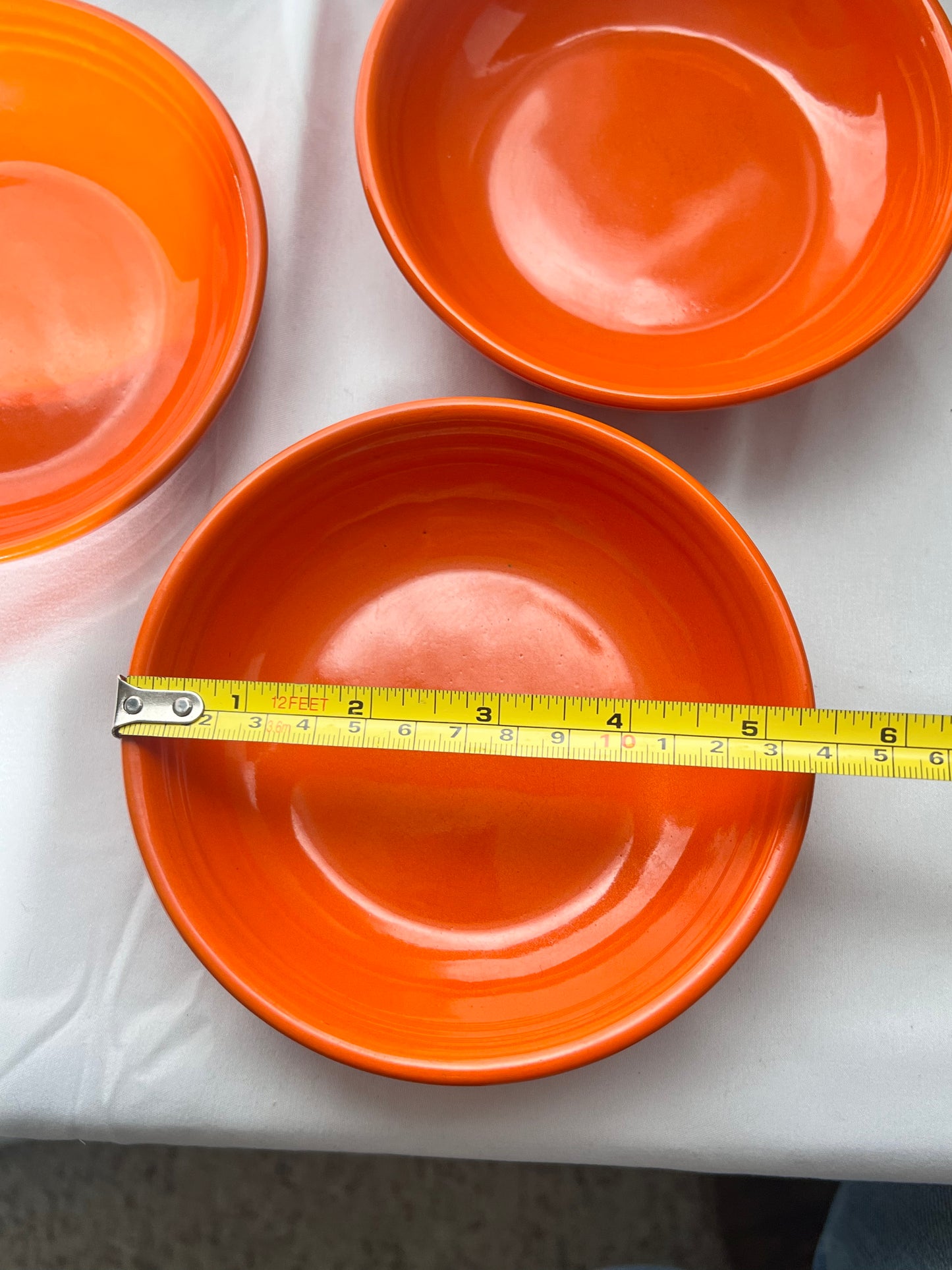 Bauer Pottery- Los Angeles- vintage - orange- 5 1/2” bowls - Set of 3