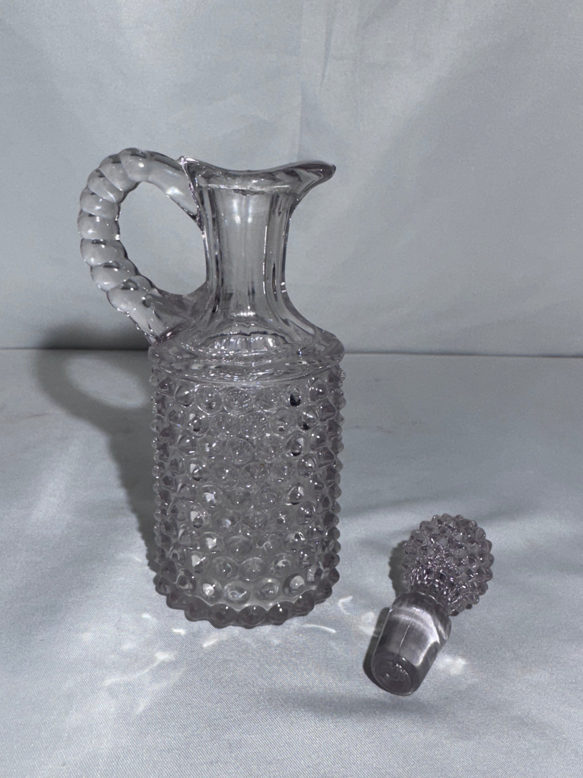 Antique EAPG Pointed Hobnail Dewdrop Glass Oil Vinegar Cruet with Stopper 6”