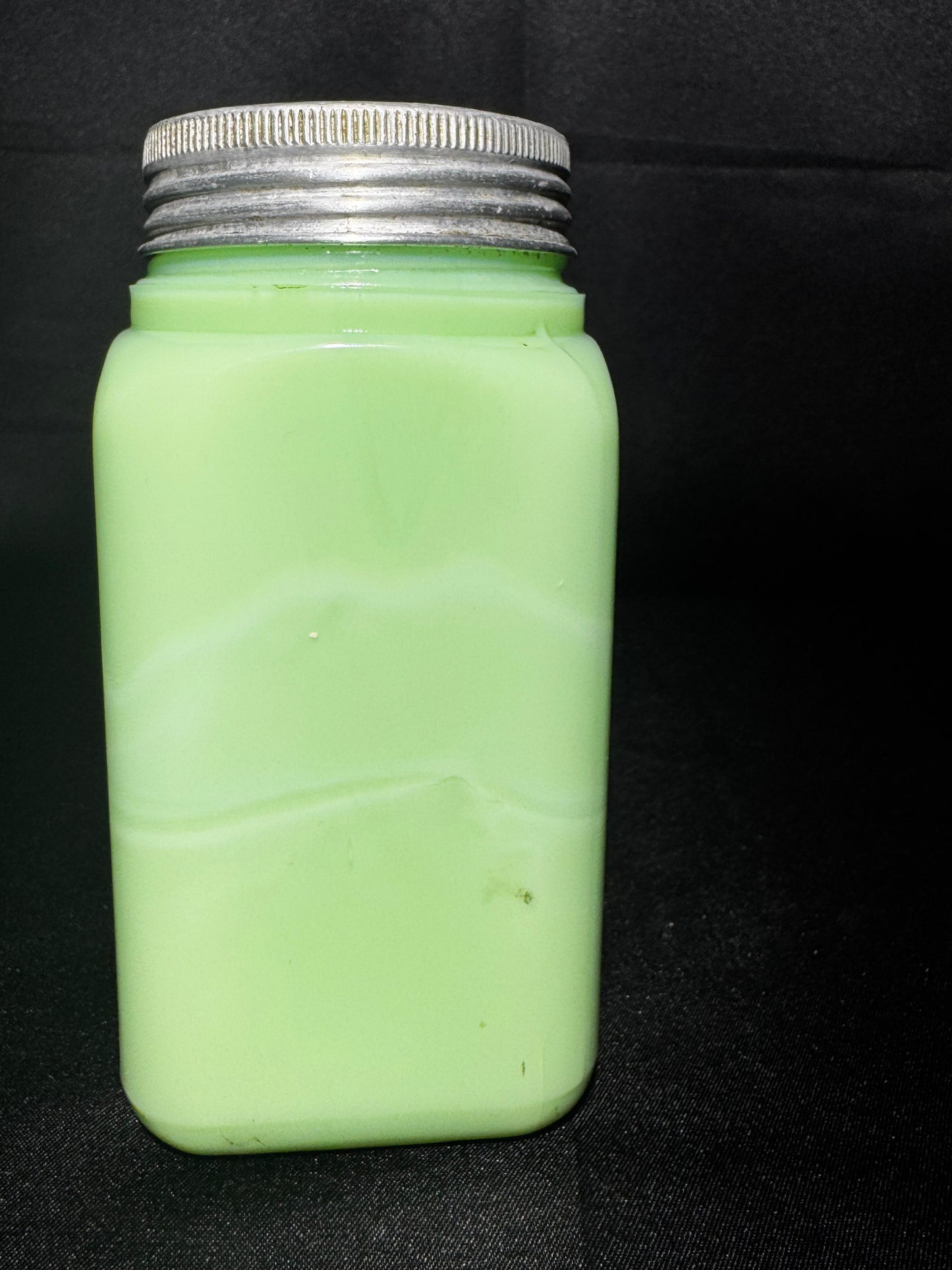 Vintage Jadeite Uranium Glass Range Salt Shaker Large Box Pattern UV Glow 5”