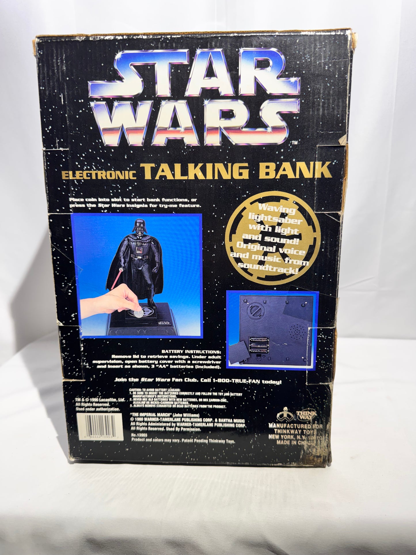Vintage 1996 Star Wars Darth Vader Electronic Talking Bank – Thinkway Toys – in original Box