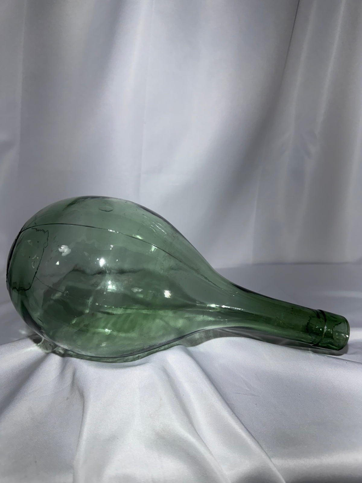 Vintage / Antique Blown Glass Witch Ball or Onion/Carboy Wine Bottle – Handblown Green Glass