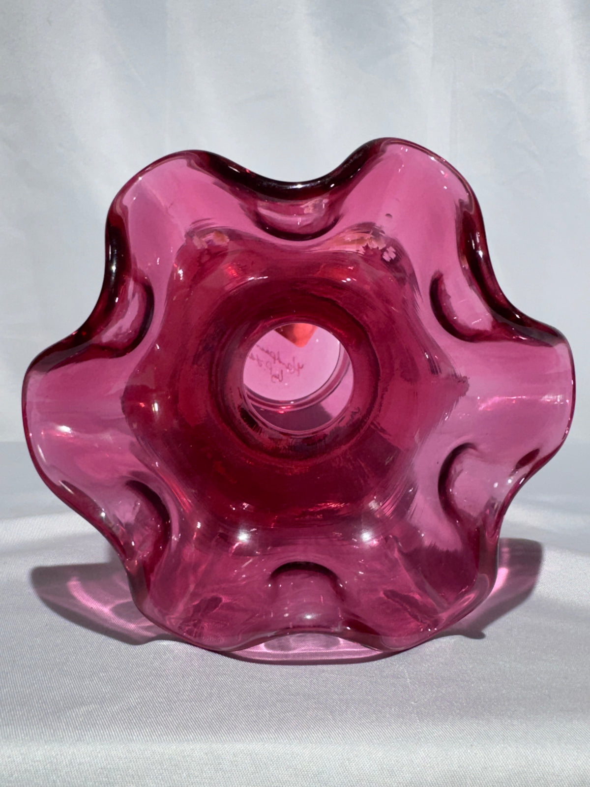 Vintage Fenton Cranberry Art Glass Vase – Hand-Painted Pansy Floral – P. Lane – 9” -1990's