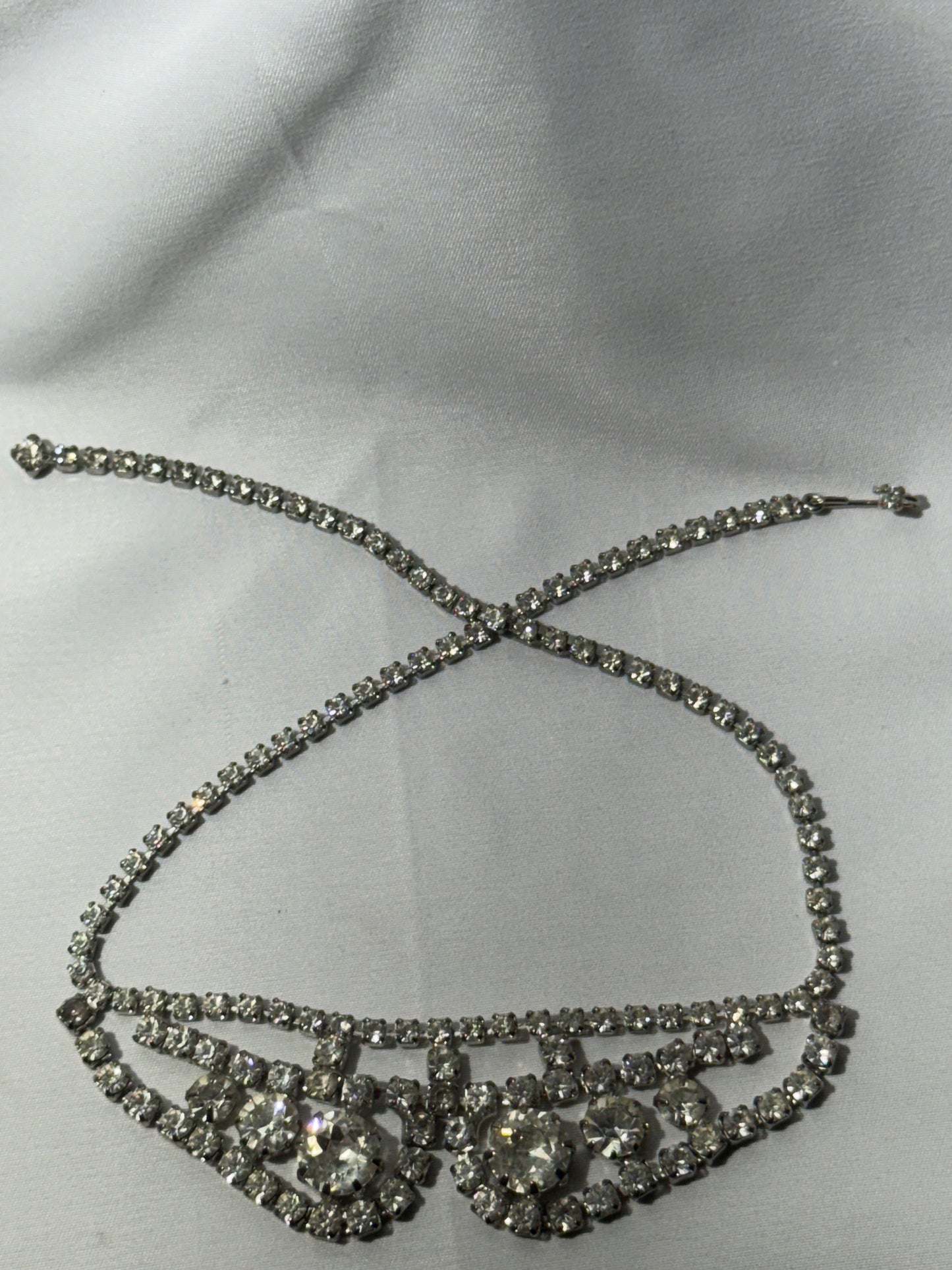 Vintage Clear Rhinestone Choker Necklace – Silver Tone – Elegant Sparkle – 16” Adjustable- Women’s jewelry