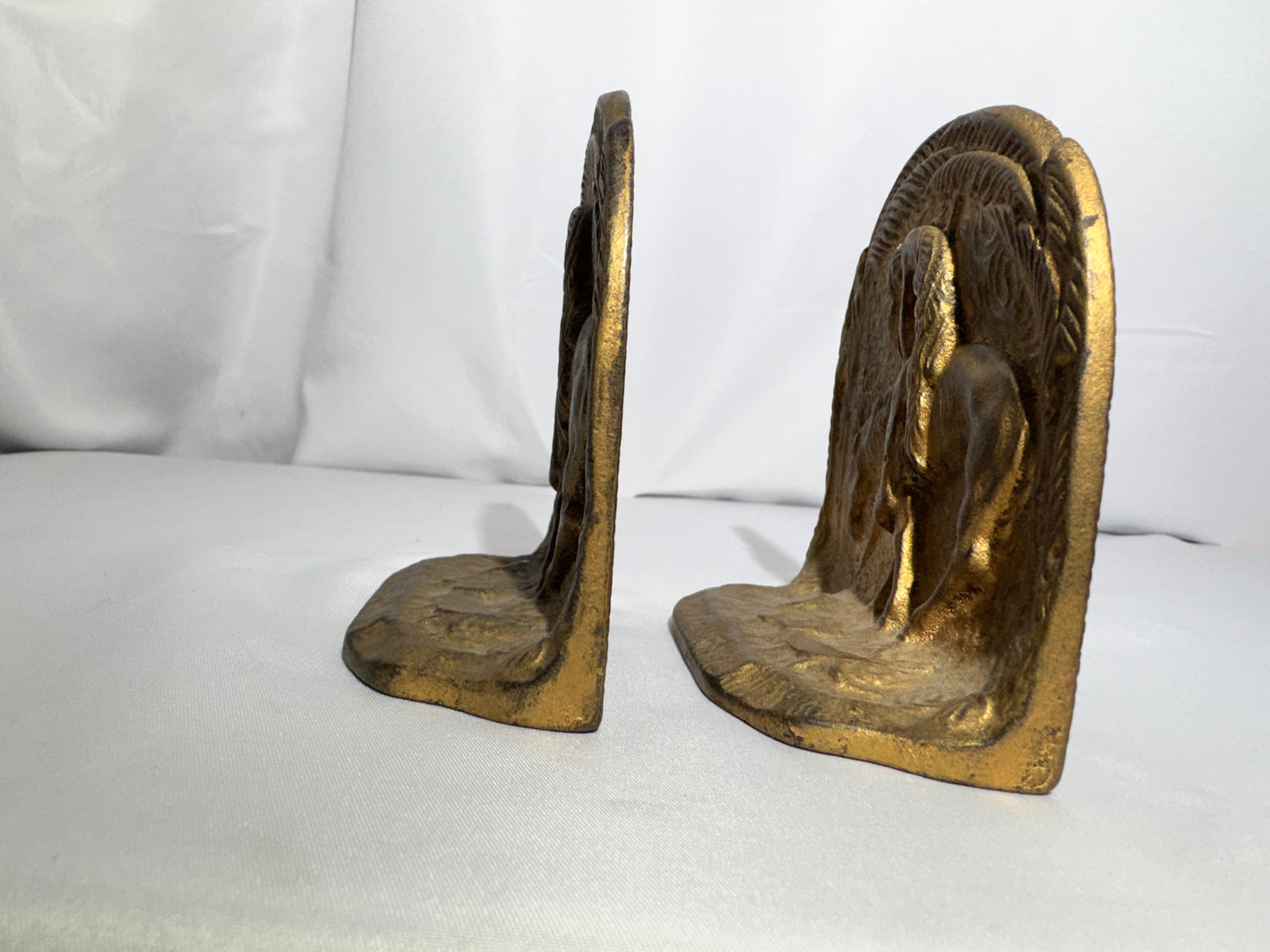 Vintage “End of the Trail” Cast Iron Bookends – Gold Tone Finish