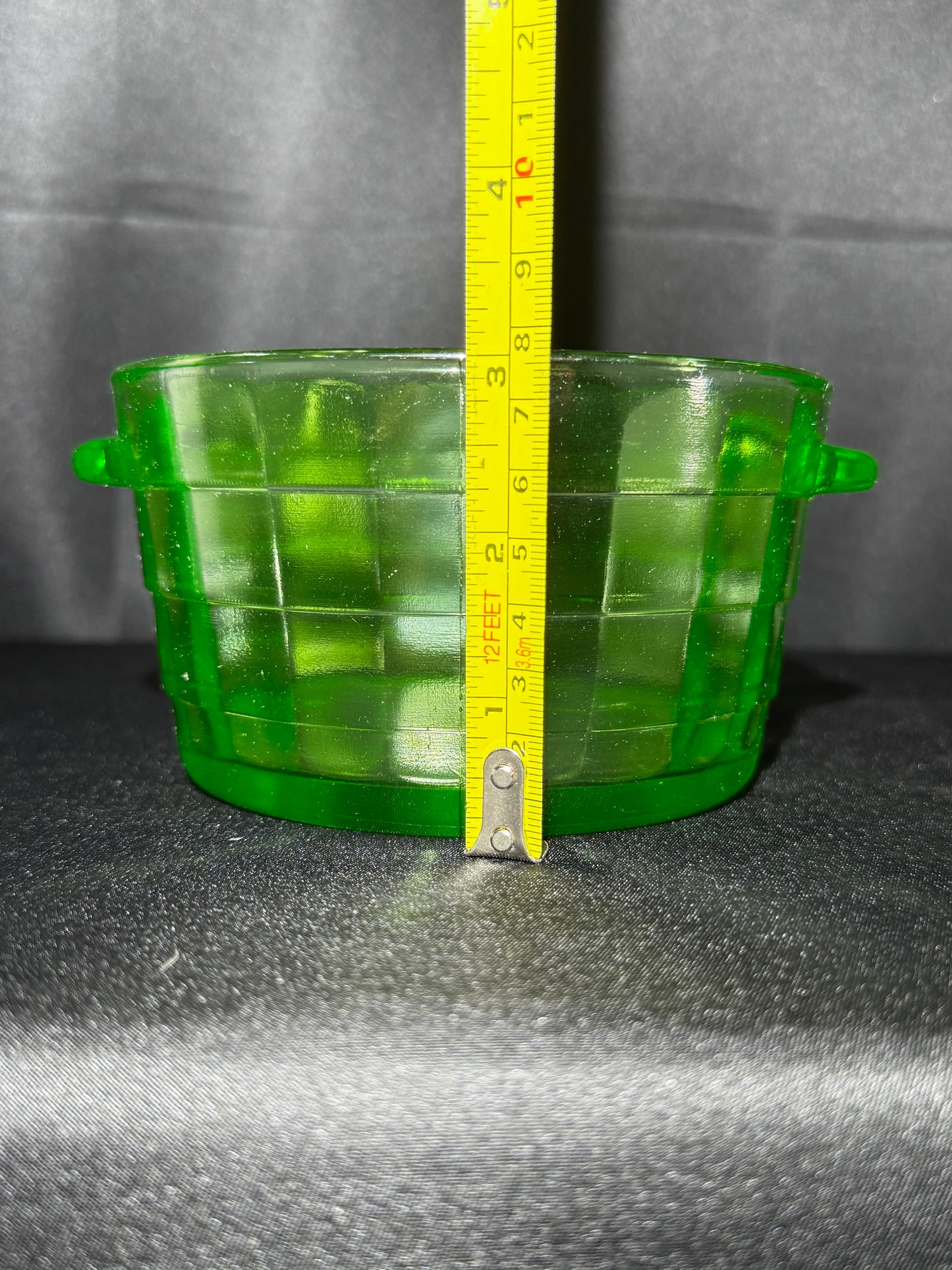 Vintage Anchor Hocking Block Optic Uranium Glass Ice Bucket / Butter Tub – Green Depression Glass