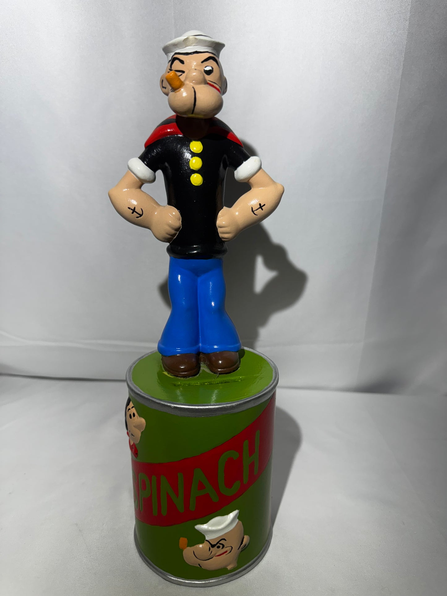 Vintage 1975 Popeye the Sailor Ceramic Bank King Features Spinach Can w/ Stopper