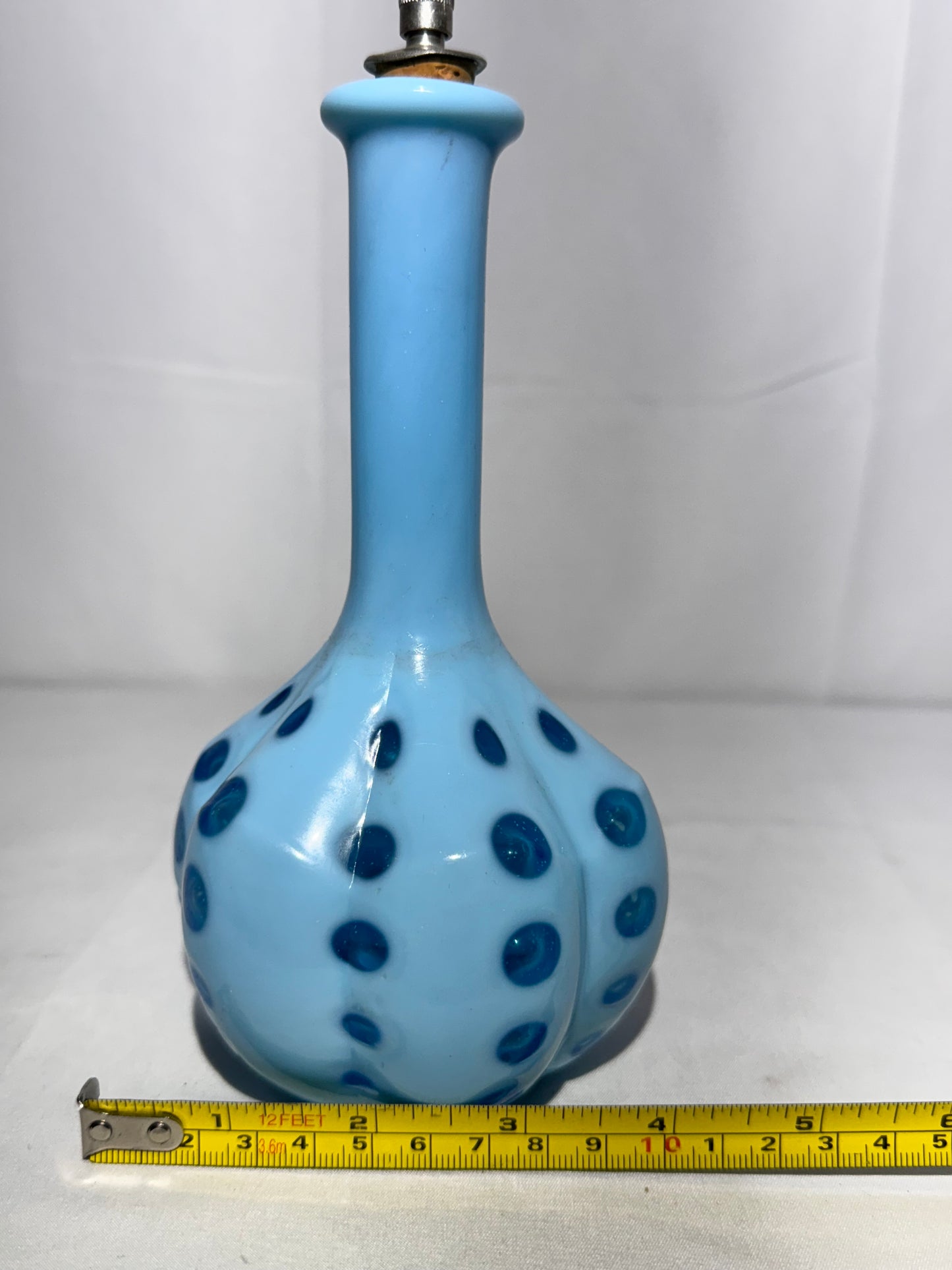 Vintage Coin Dot Blue Barber Bottle – 8” Tall – Beautiful Glass