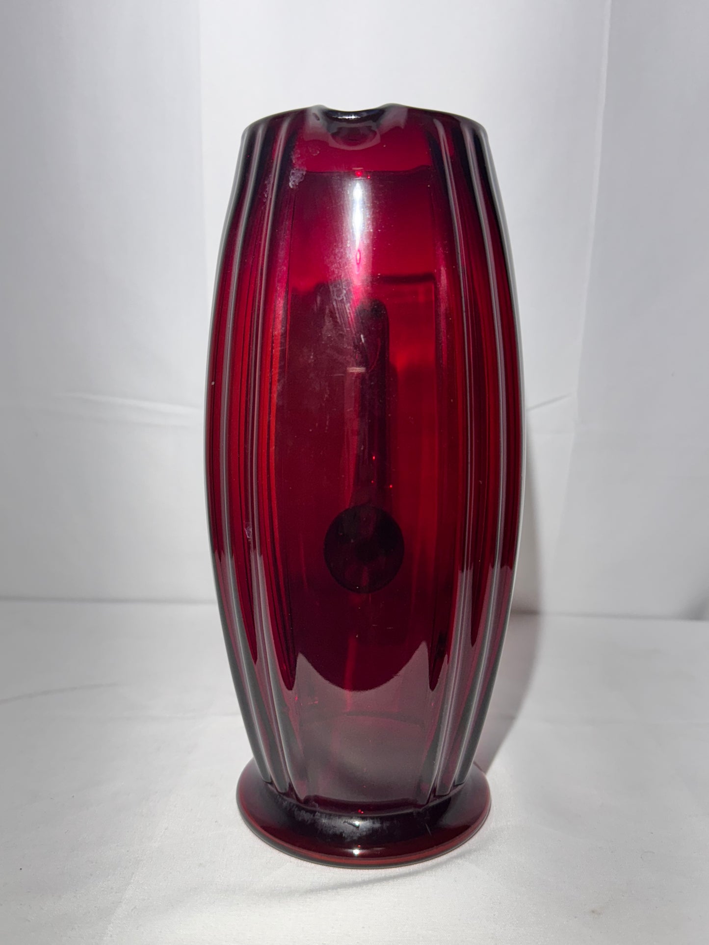 Vintage New Martinsville “Oscar” Ruby Red Glass Pitcher – 9 3/4” Tall