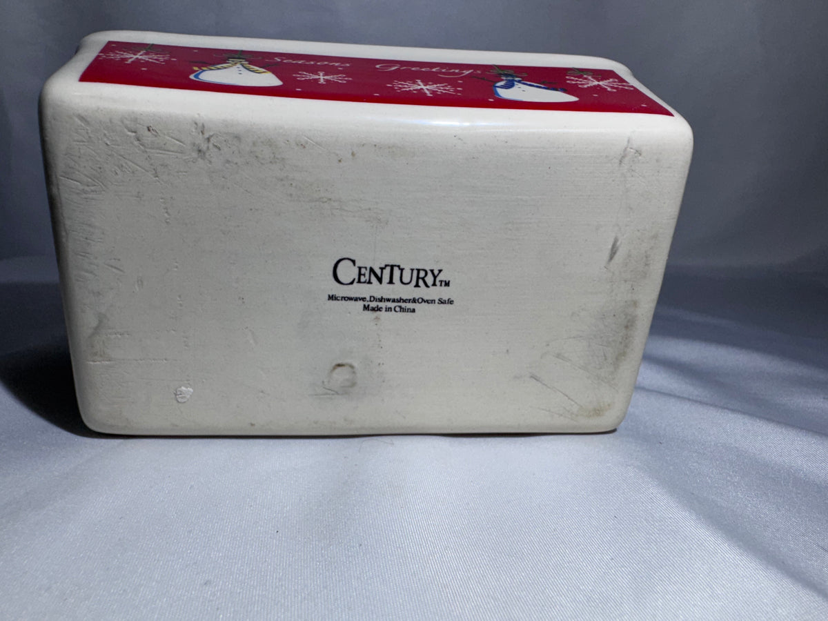 Century Seasons Greetings Christmas Snowman Ceramic Mini Loaf Baking Pan Holiday