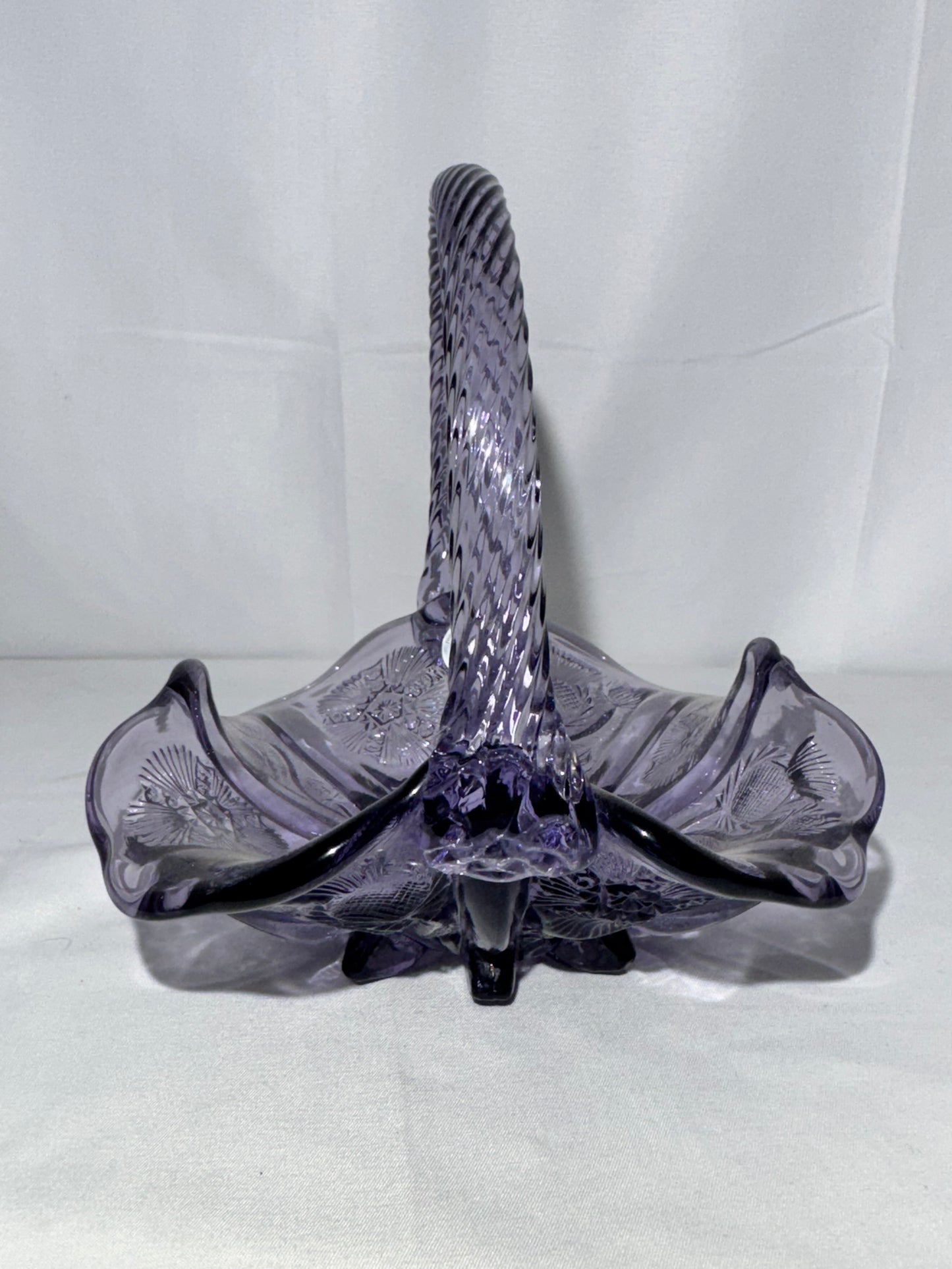 Fenton Glass Basket – Thistle Pattern – Approx. 6 ½” Tall – Original Fenton Sticker