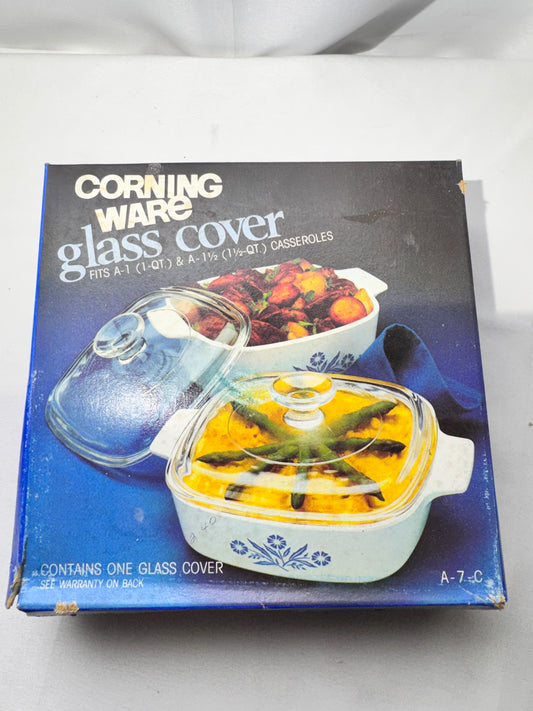 Vintage CorningWare A-7-C Glass Lid – Fits 1 & 1.5 Qt Casseroles – Blue Cornflower Box – Unused