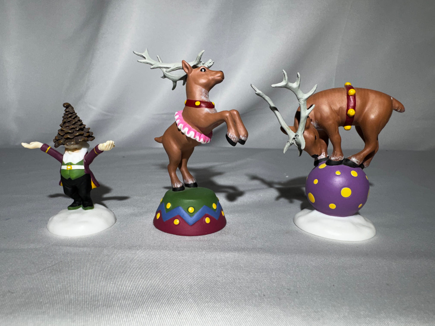 Department 56 North Pole Woods Balancing Act #56932 Retired Elf Reindeer Figurine Set w/ Box