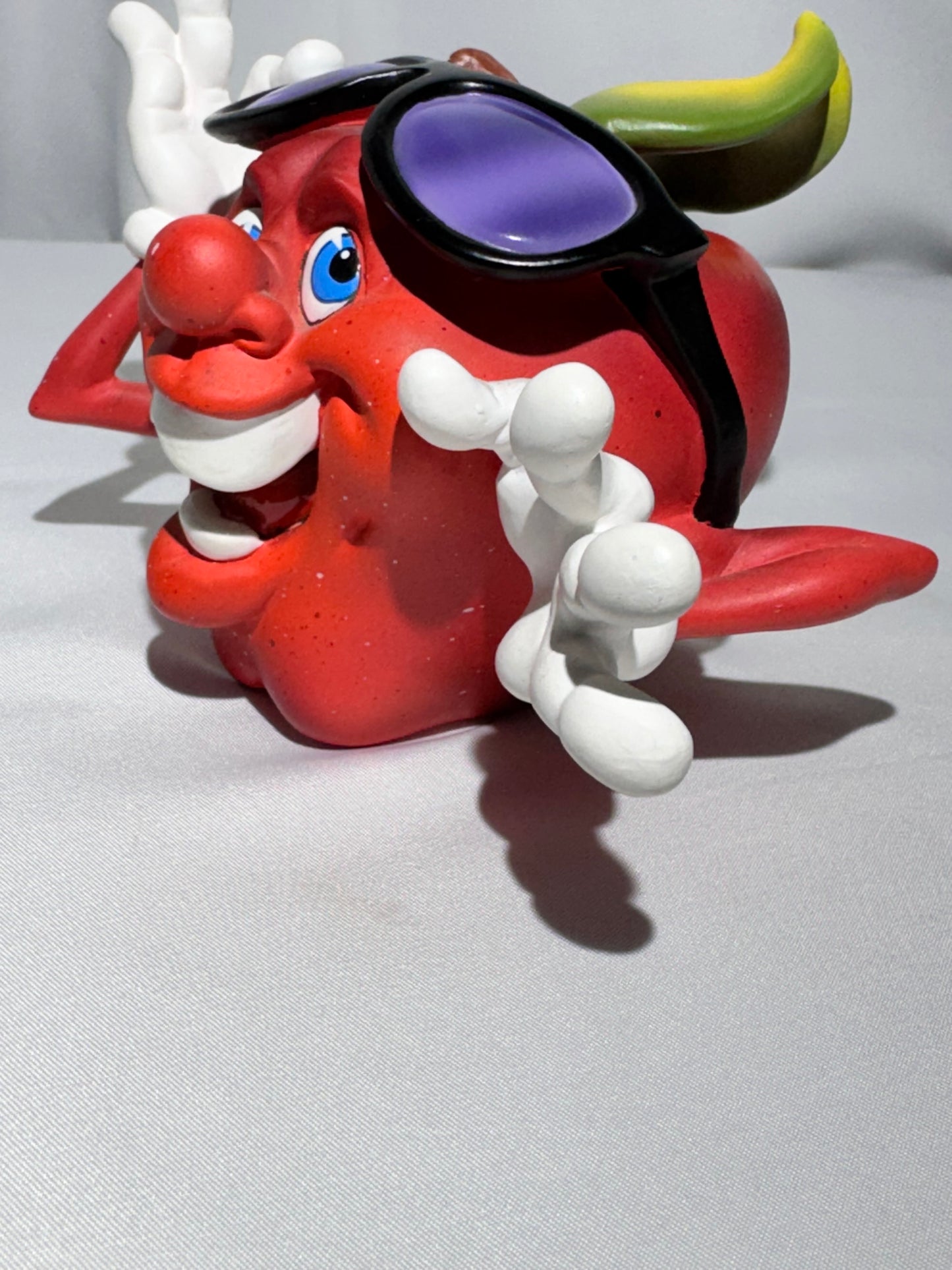 Vintage Giggling Groceries Red Apple Ceramic Figurine with Sunglasses