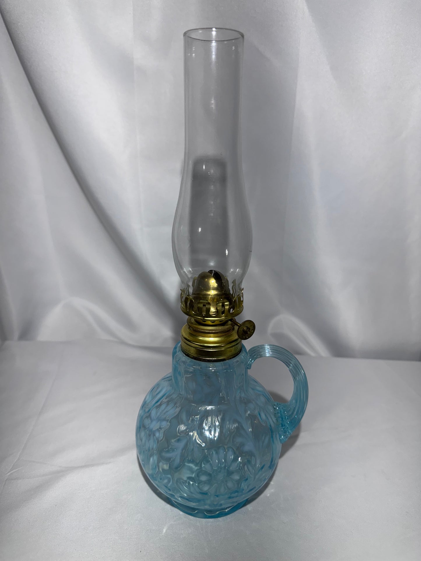 Antique “Daisy & Fern” Kerosene Finger Lamp – Sapphire Blue – 13”