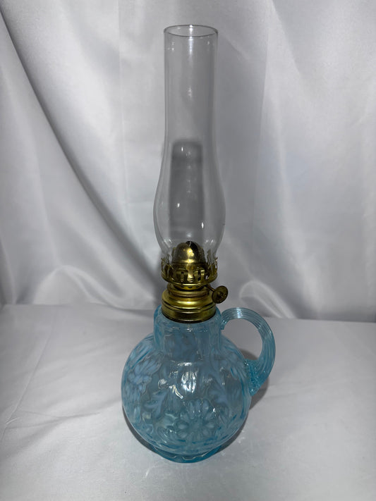 Antique “Daisy & Fern” Kerosene Finger Lamp – Sapphire Blue – 13”