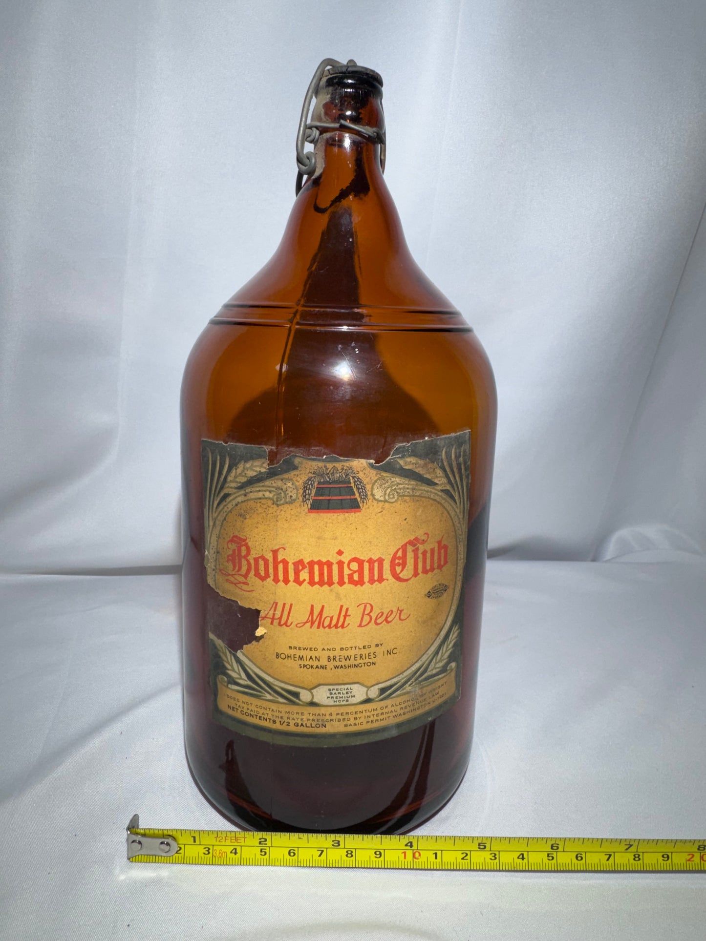 Vintage Bohemian Club All Malt Beer Bottle – Half-Gallon Amber Glass – Spokane, Washington