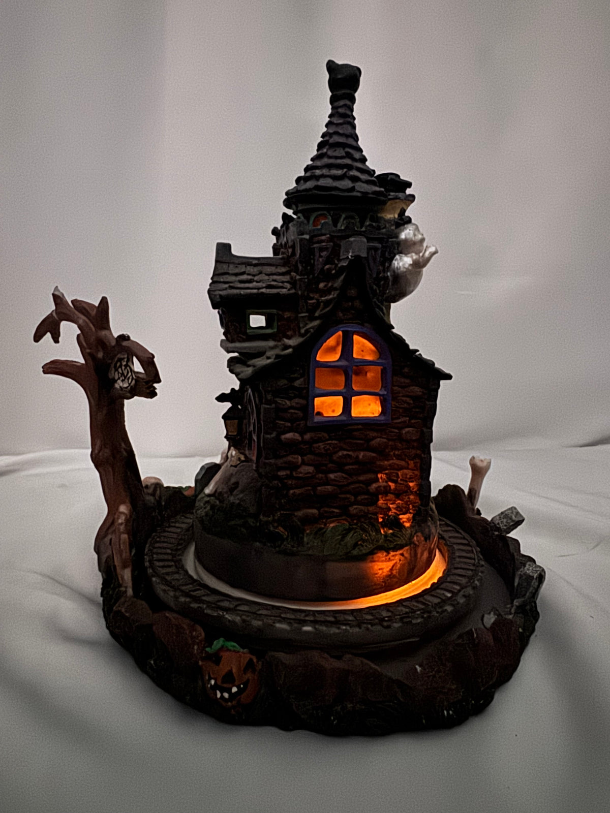 Halloween Village Haunted Castle with Moving Train Track – Lighted Display