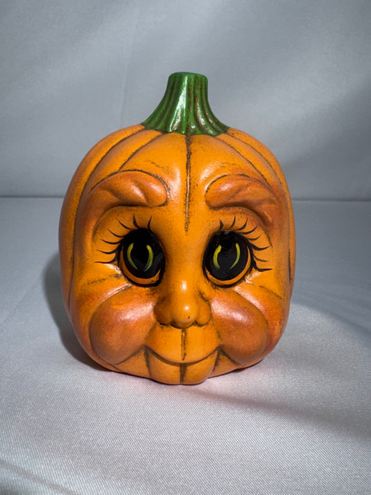 Vintage 1999 Ceramic Pumpkin Baby Face Figurine Hand Painted Fall Halloween