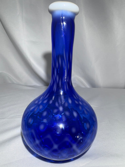 Rare Vintage Cobalt Blue Opalescent Snowflake Glass Barber Bottle
