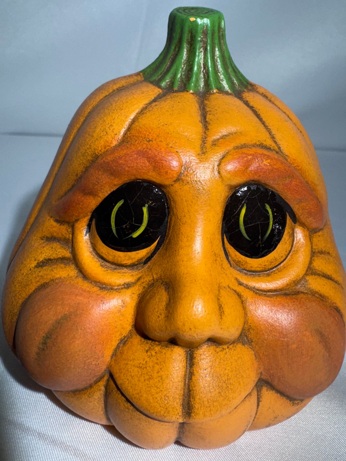 Vintage Hand-Painted Ceramic Pumpkin Figurine – Baby Face – 1999