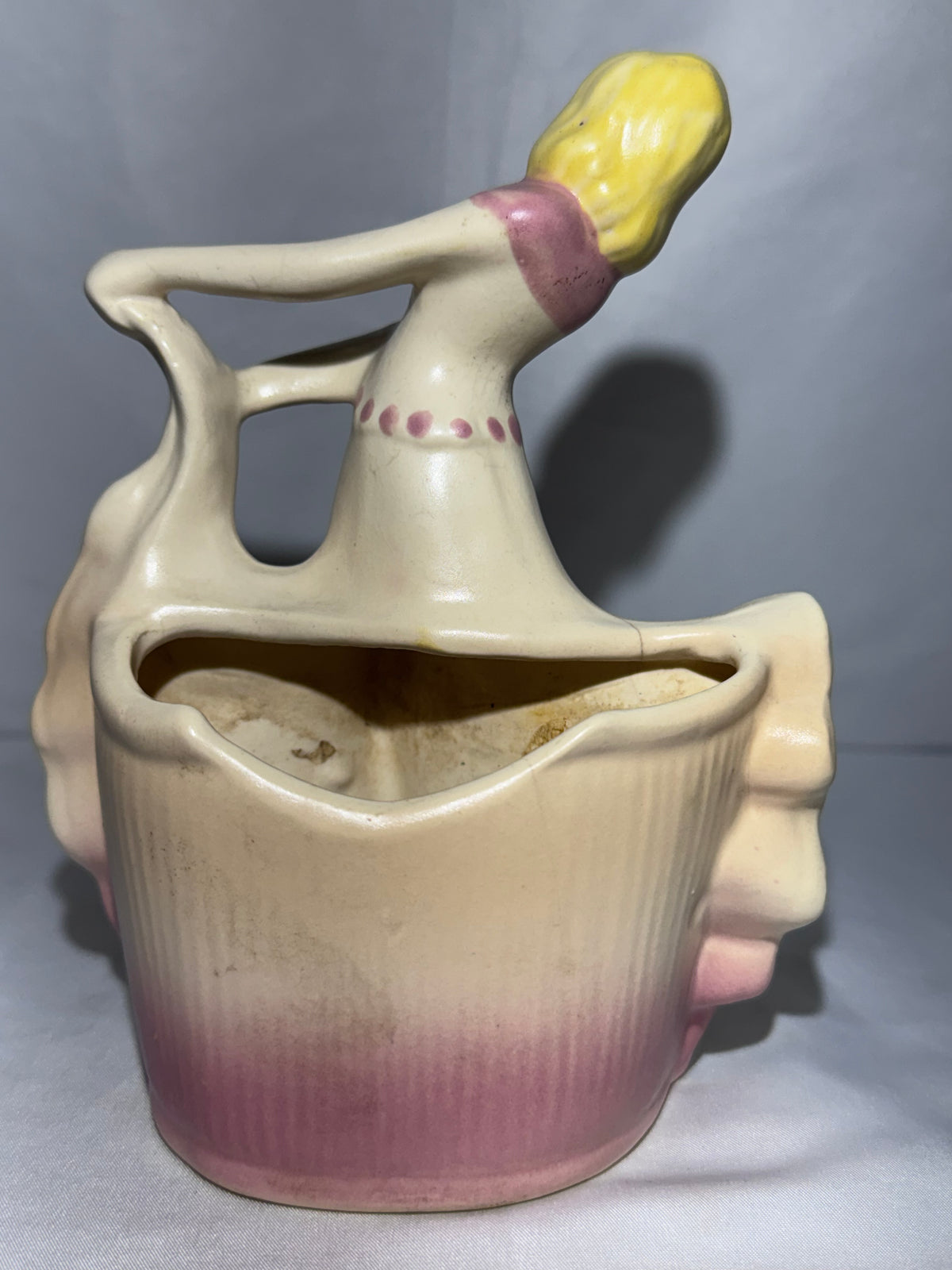 Vintage Hull Pottery Dancing Lady Planter #955 – 1940s Art Deco Figural Vase – Hairline Crack