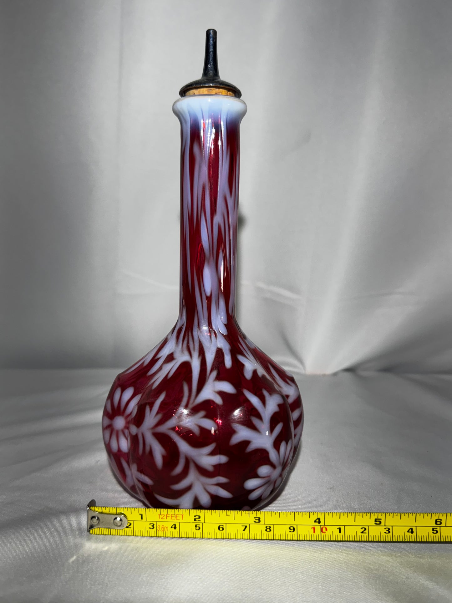 Vintage Fenton Cranberry Opalescent Daisy & Fern Barber Bottle